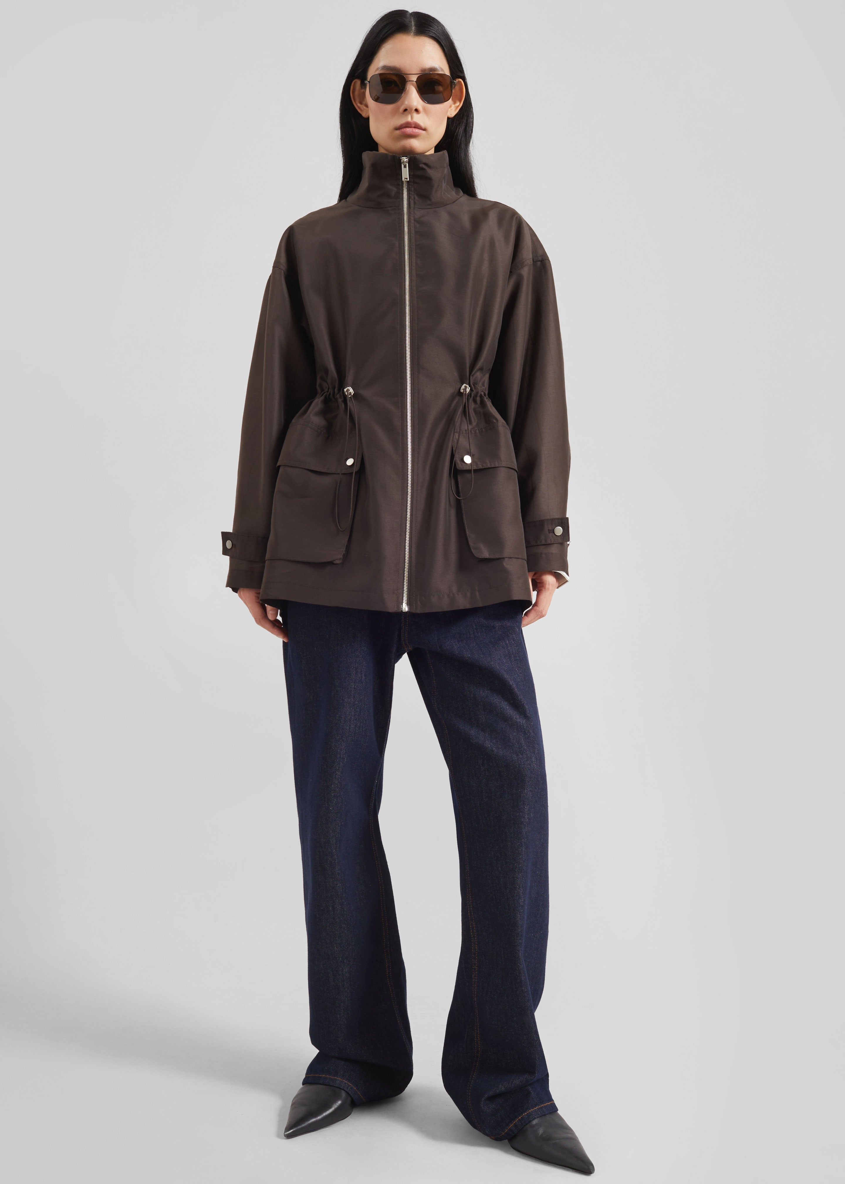 Linares Sheer Drawstring Jacket - Brown - 3