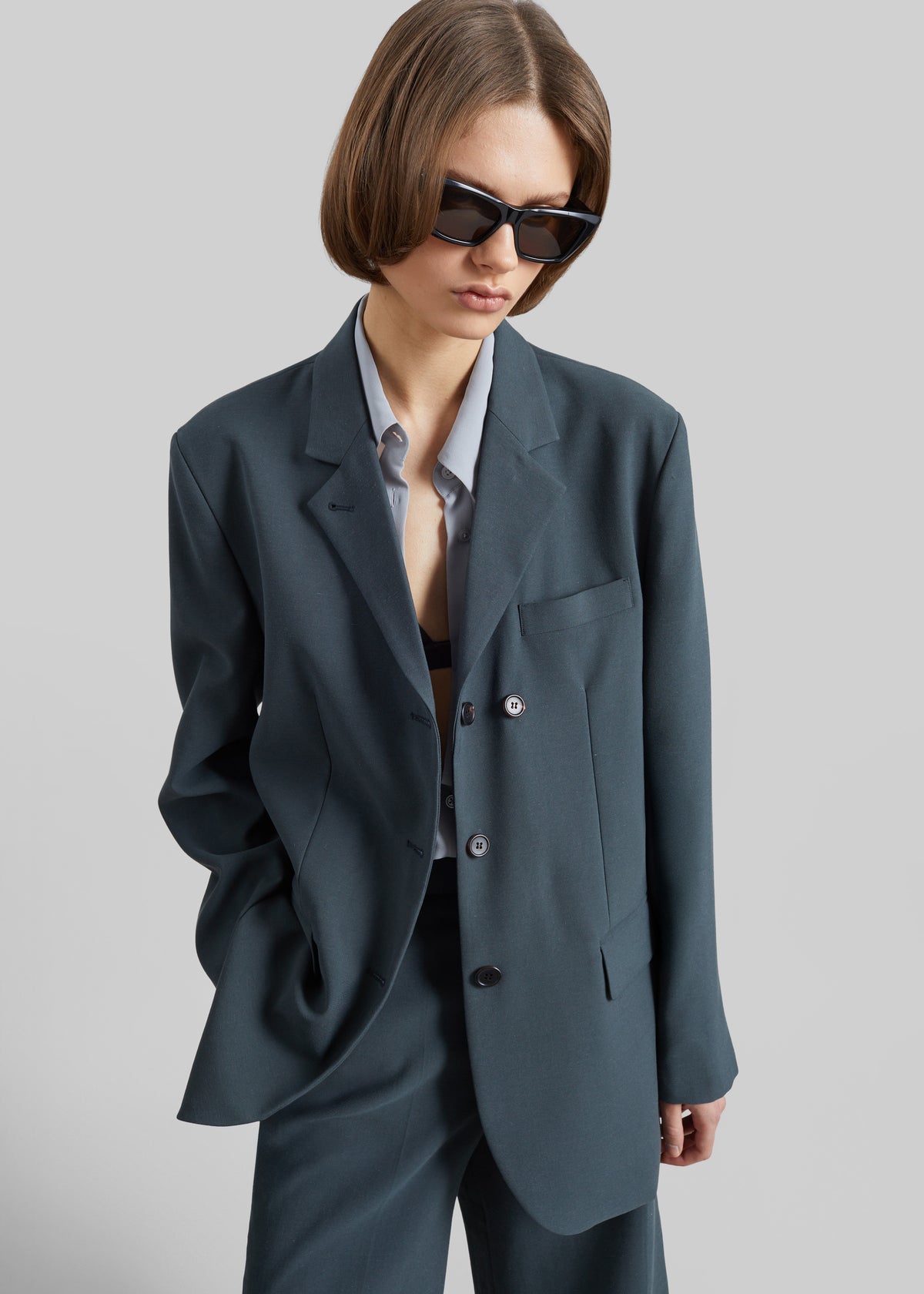 Lioni Oversized Padded Blazer - Deep Teal - 3