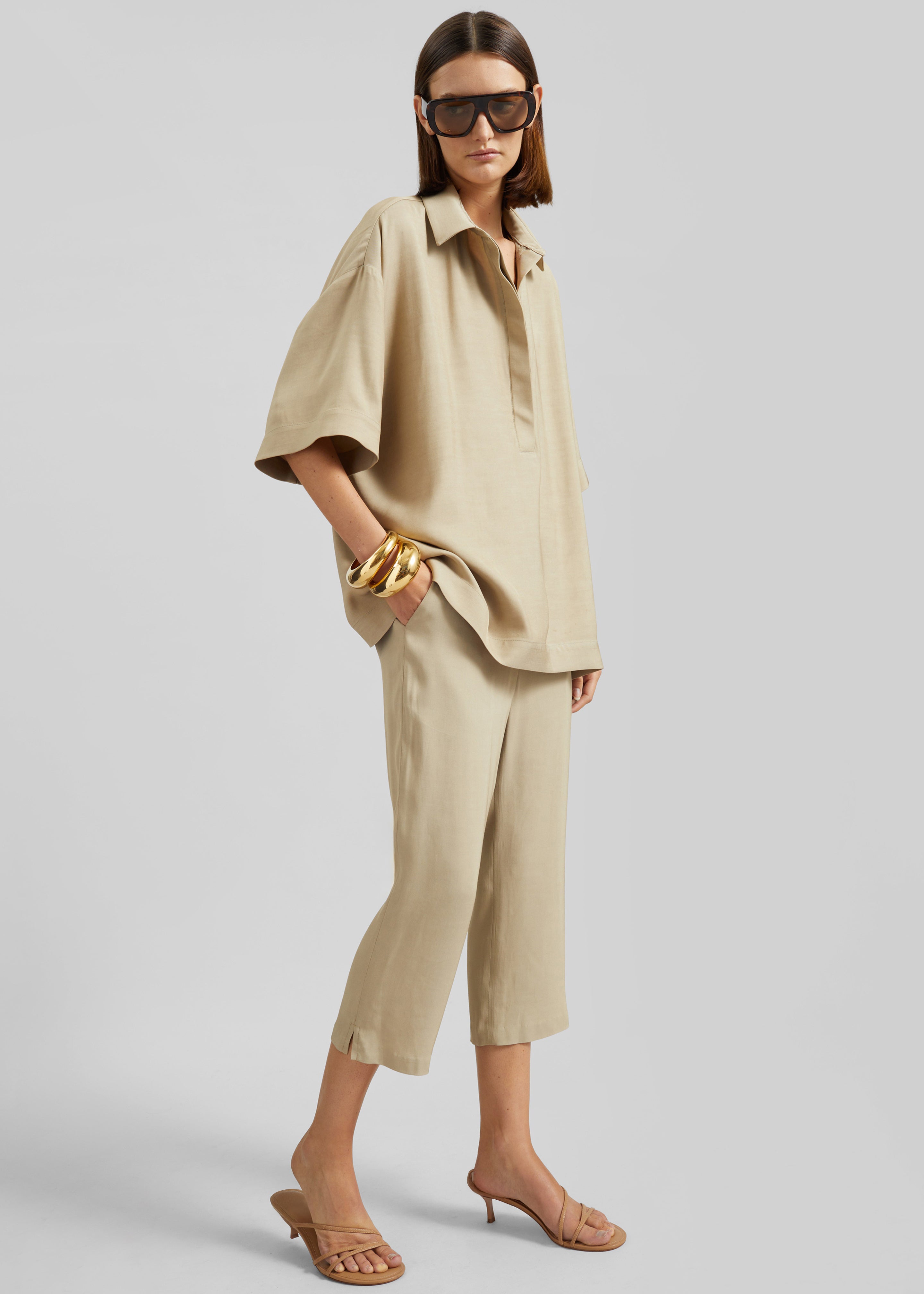 Lior Fluid Capri Pants - Beige - 3