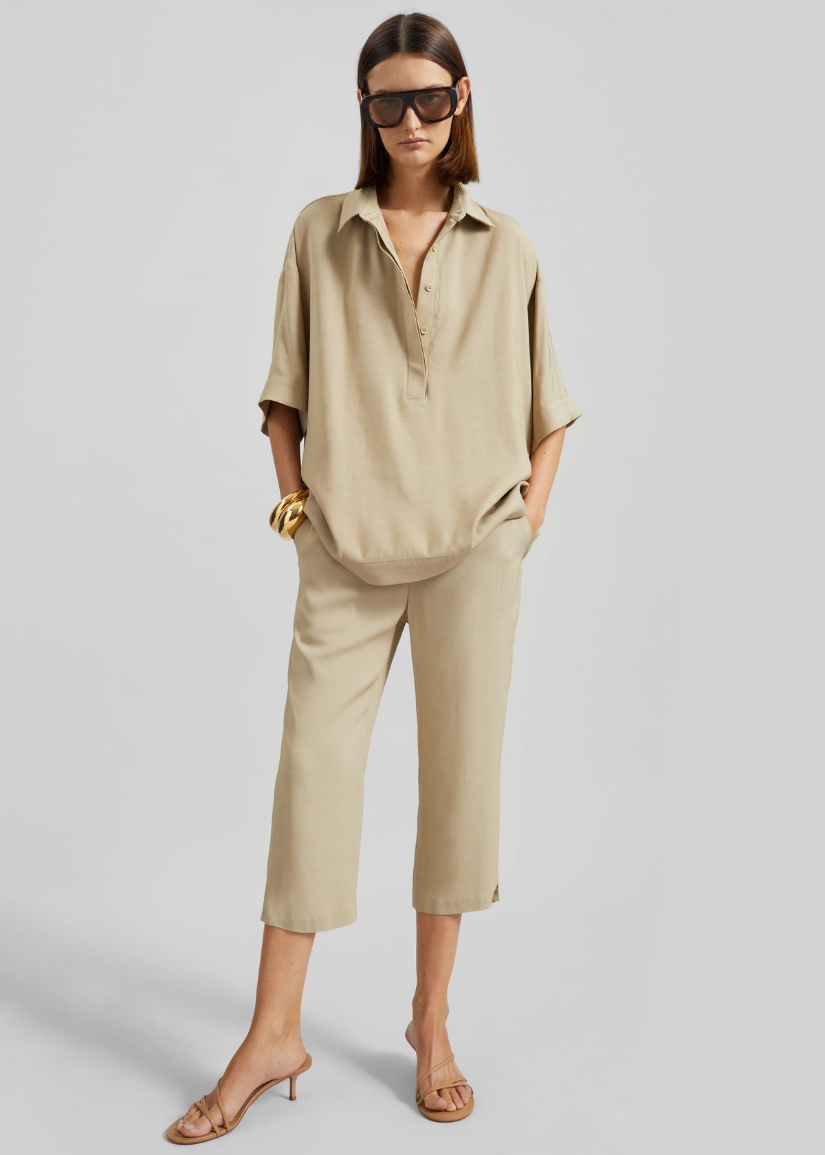 Lior Fluid Capri Pants - Beige - 7