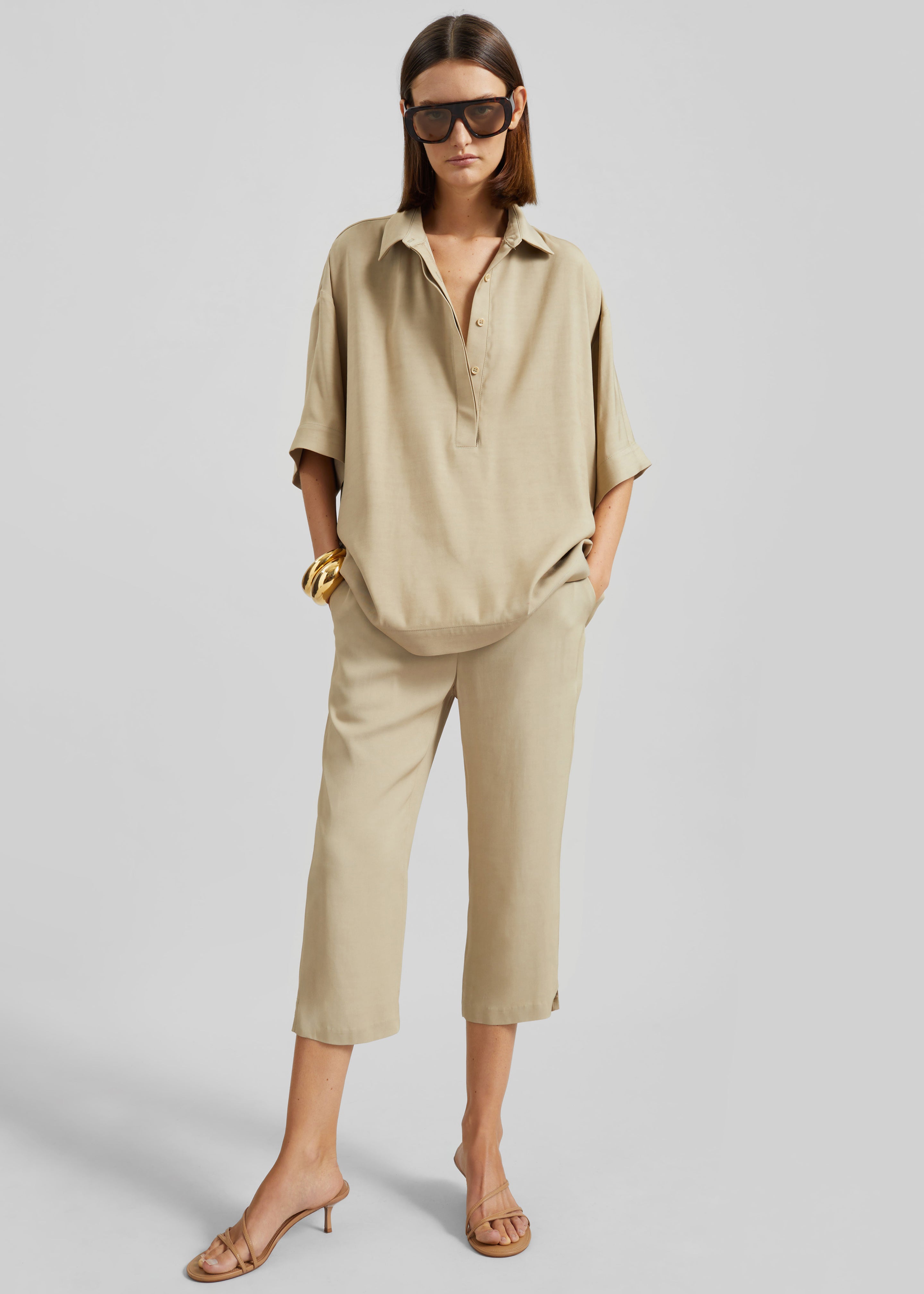 Lior Fluid Capri Pants - Beige - 7