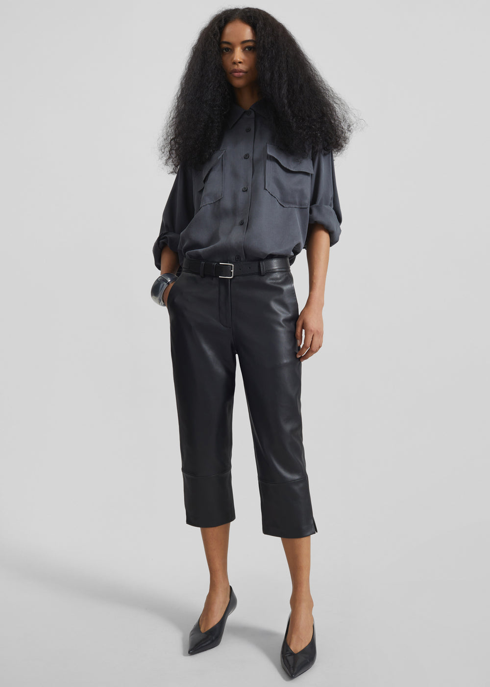 Lior Leather Capri Pants - Black