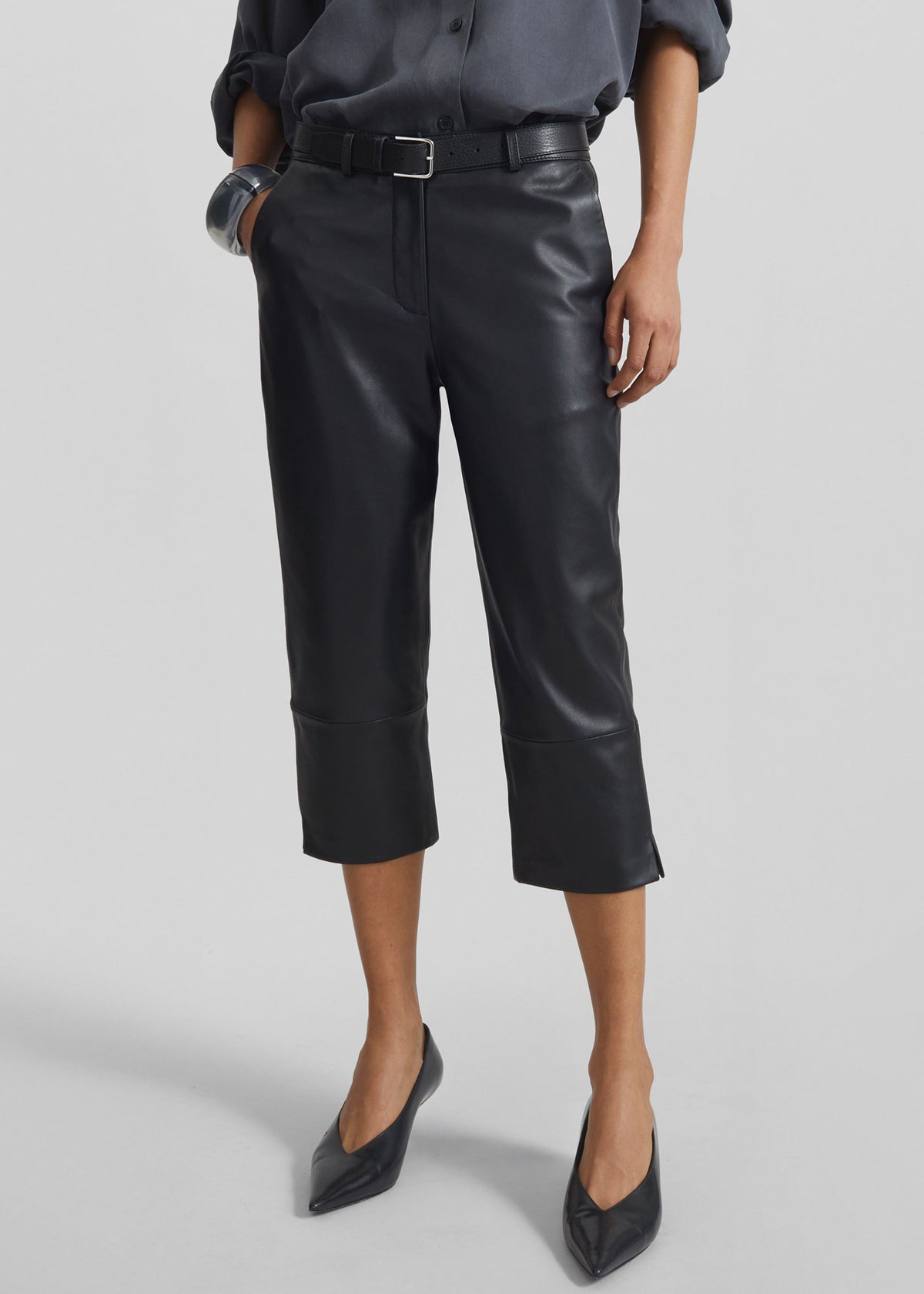 Lior Leather Capri Pants - Black - 2