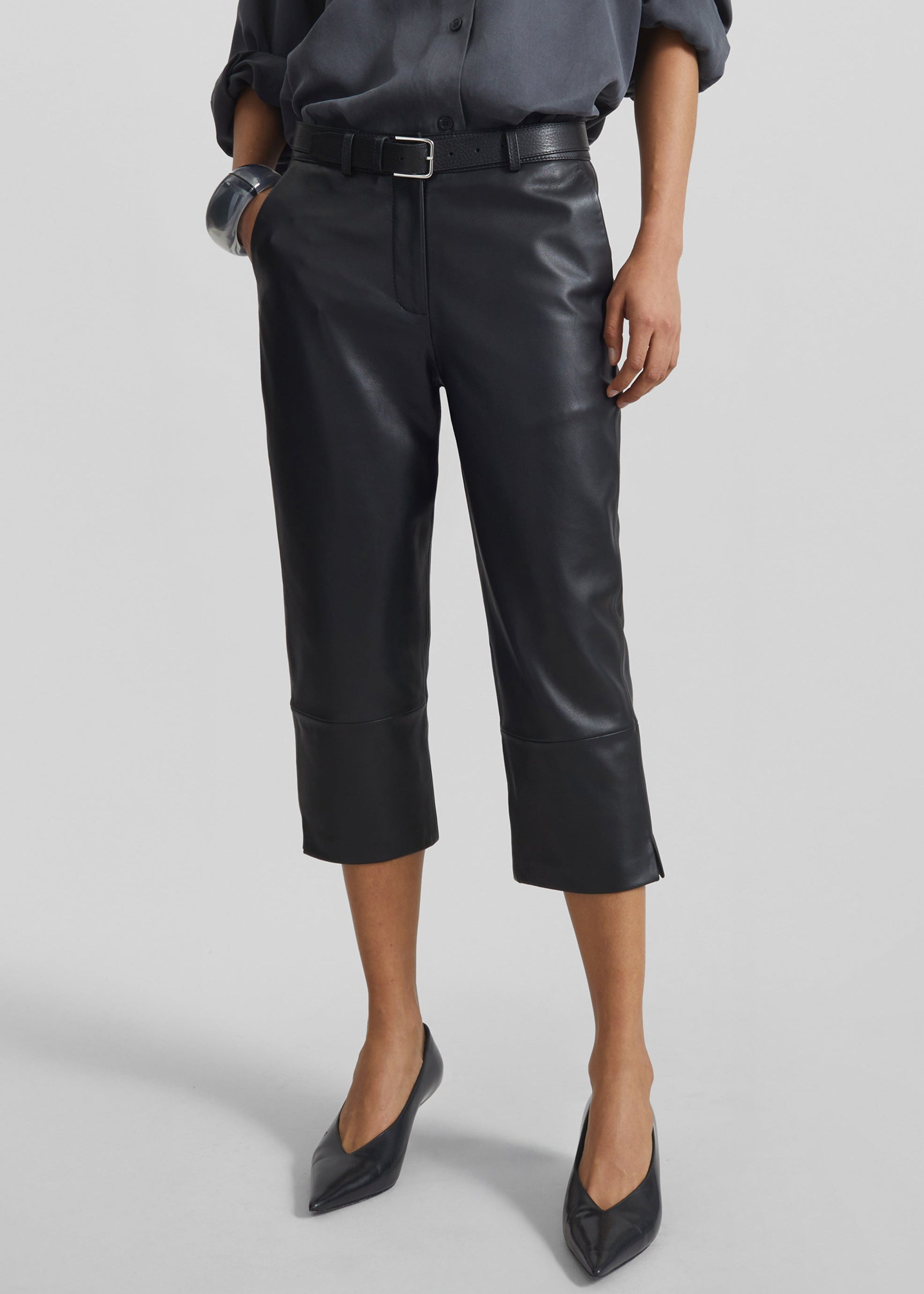 Lior Leather Capri Pants - Black - 2