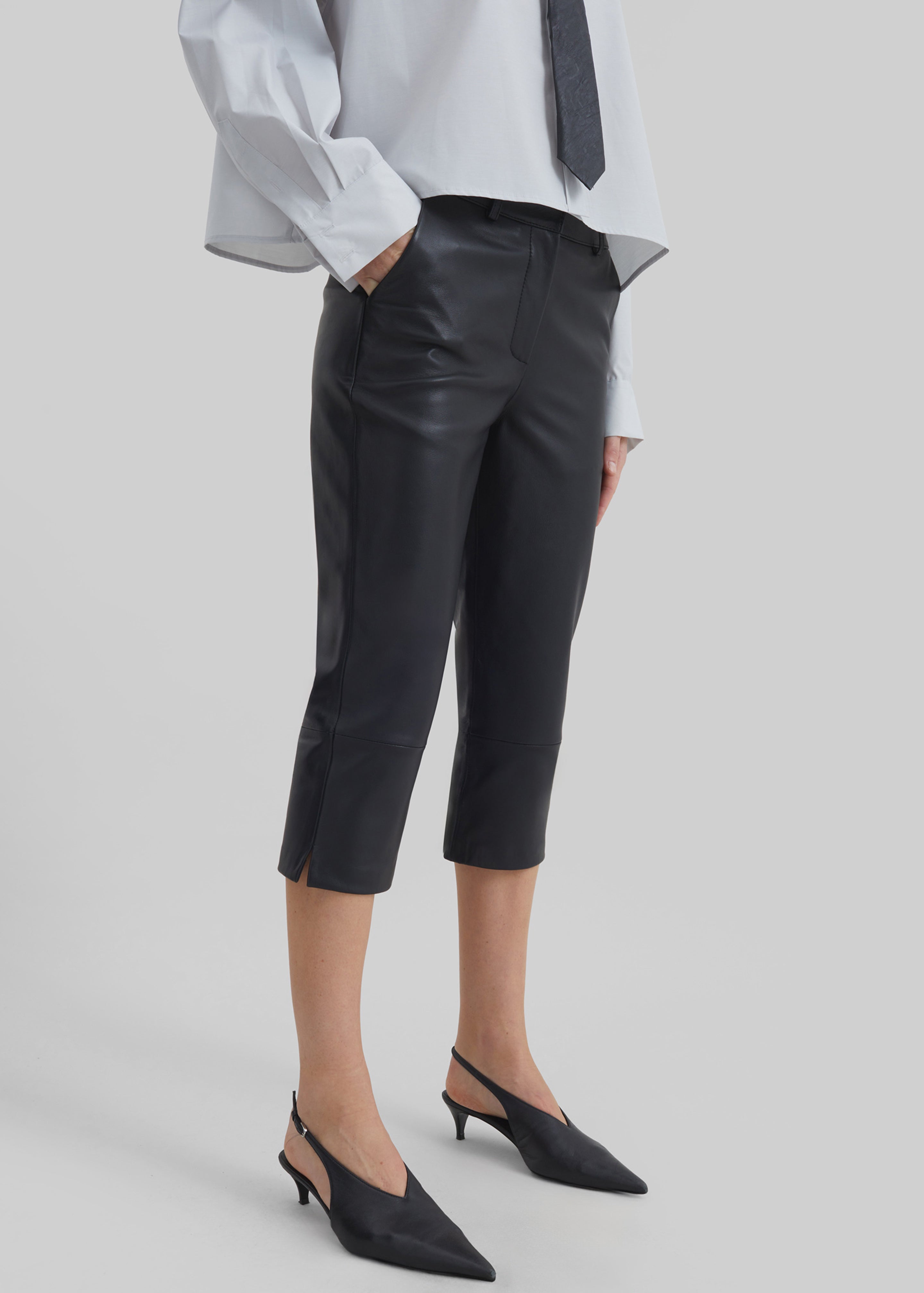 Lior Leather Capri Pants - Black - 3