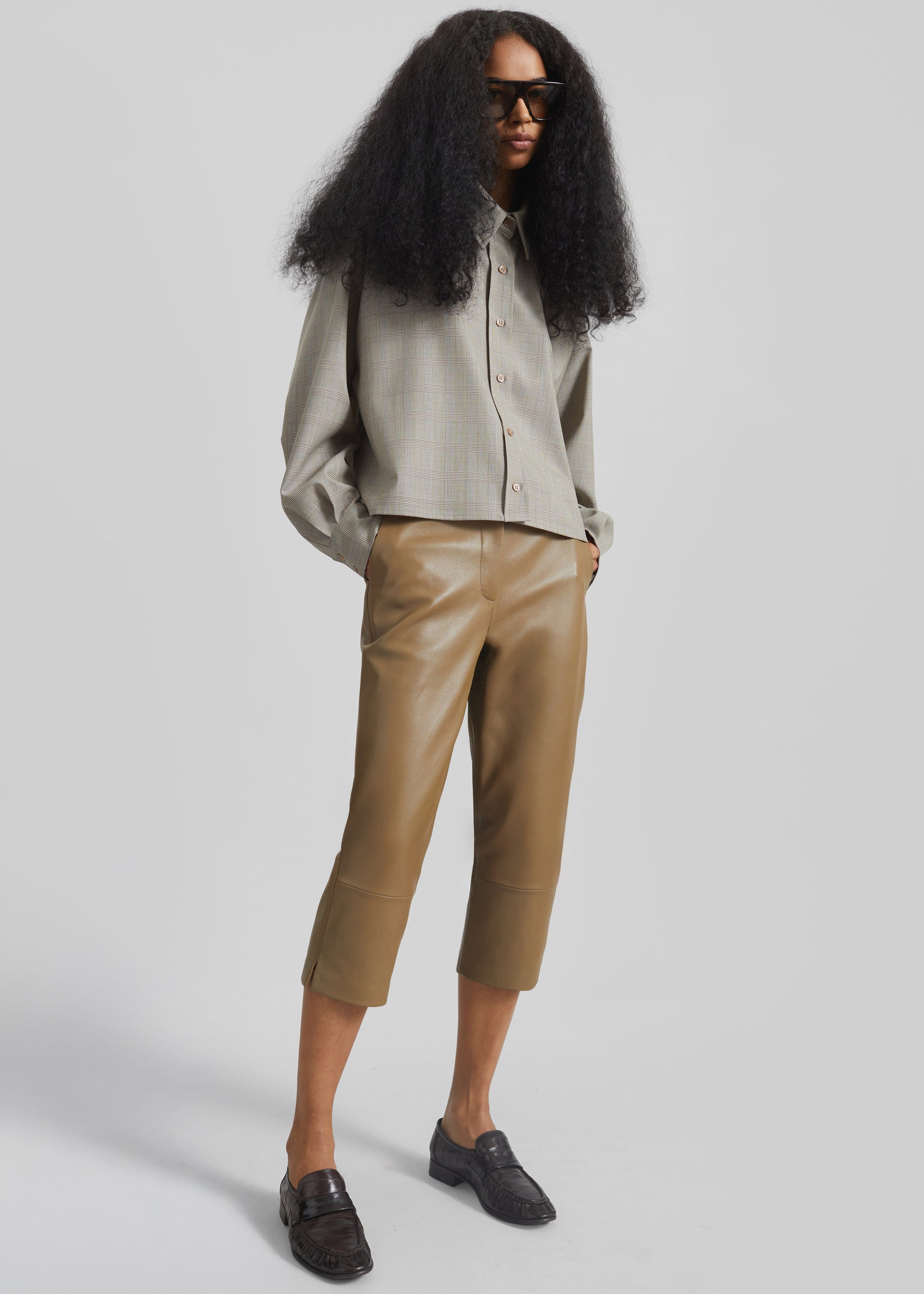 Shop the look image for Lior Leather Capri Pants - Camel
