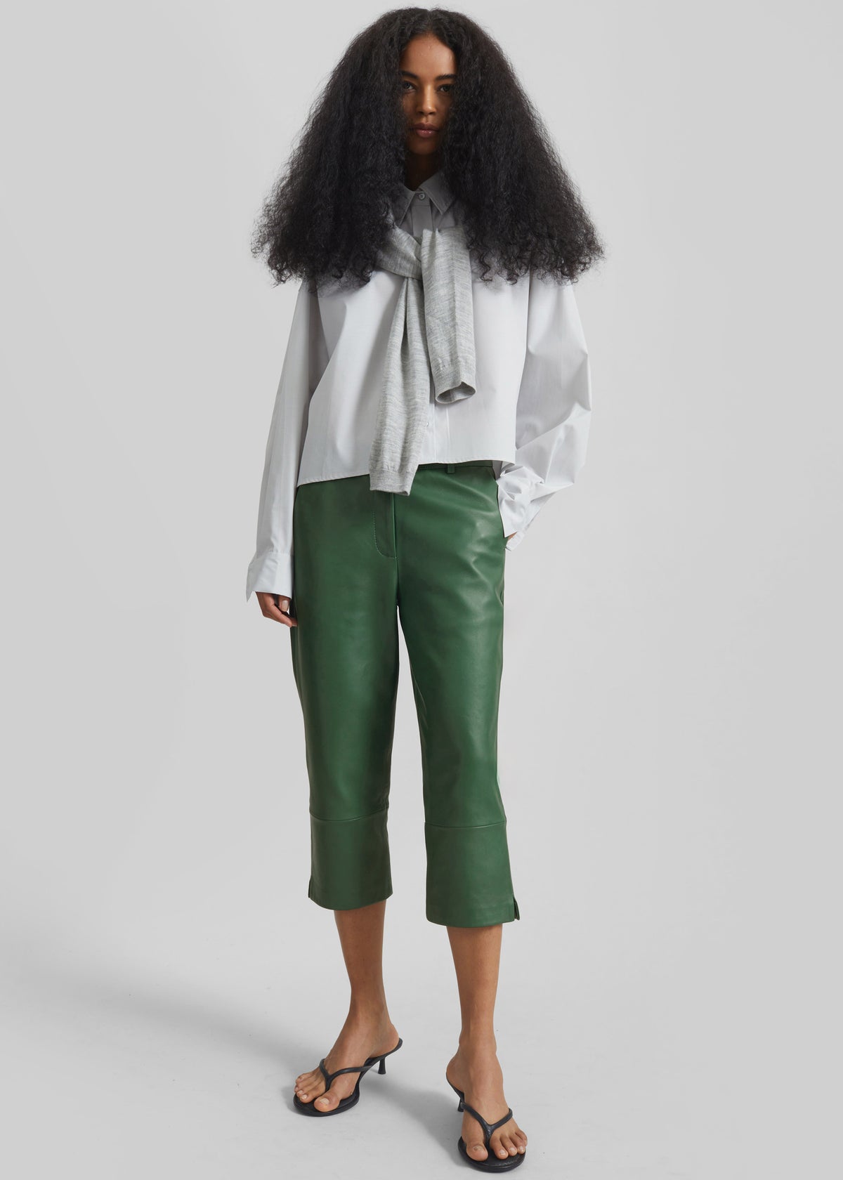 Lior Leather Capri Pants - Emerald