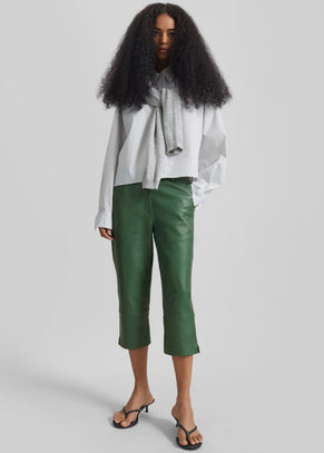 Lior Leather Capri Pants - Emerald