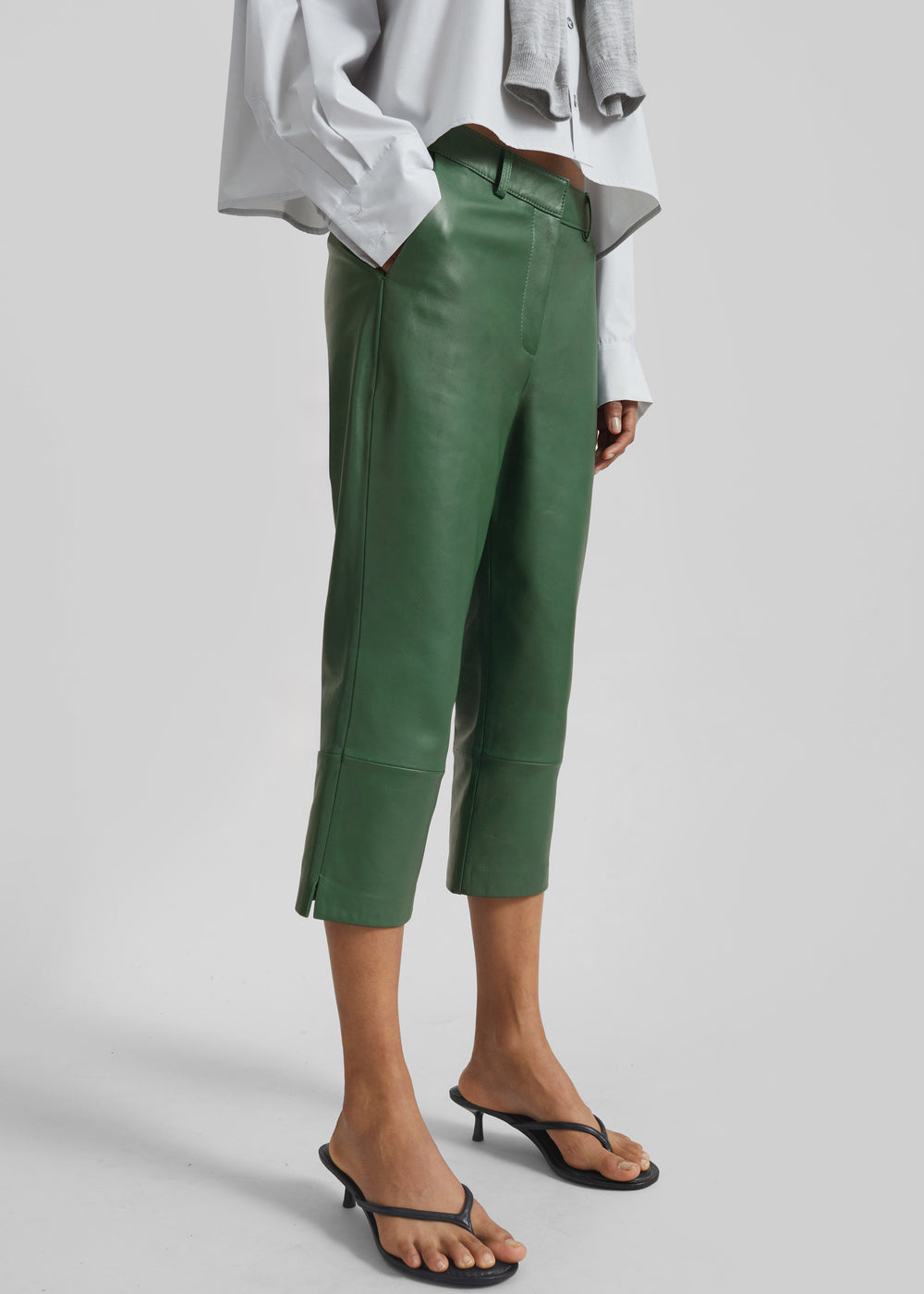 Lior Leather Capri Pants - Emerald - 1