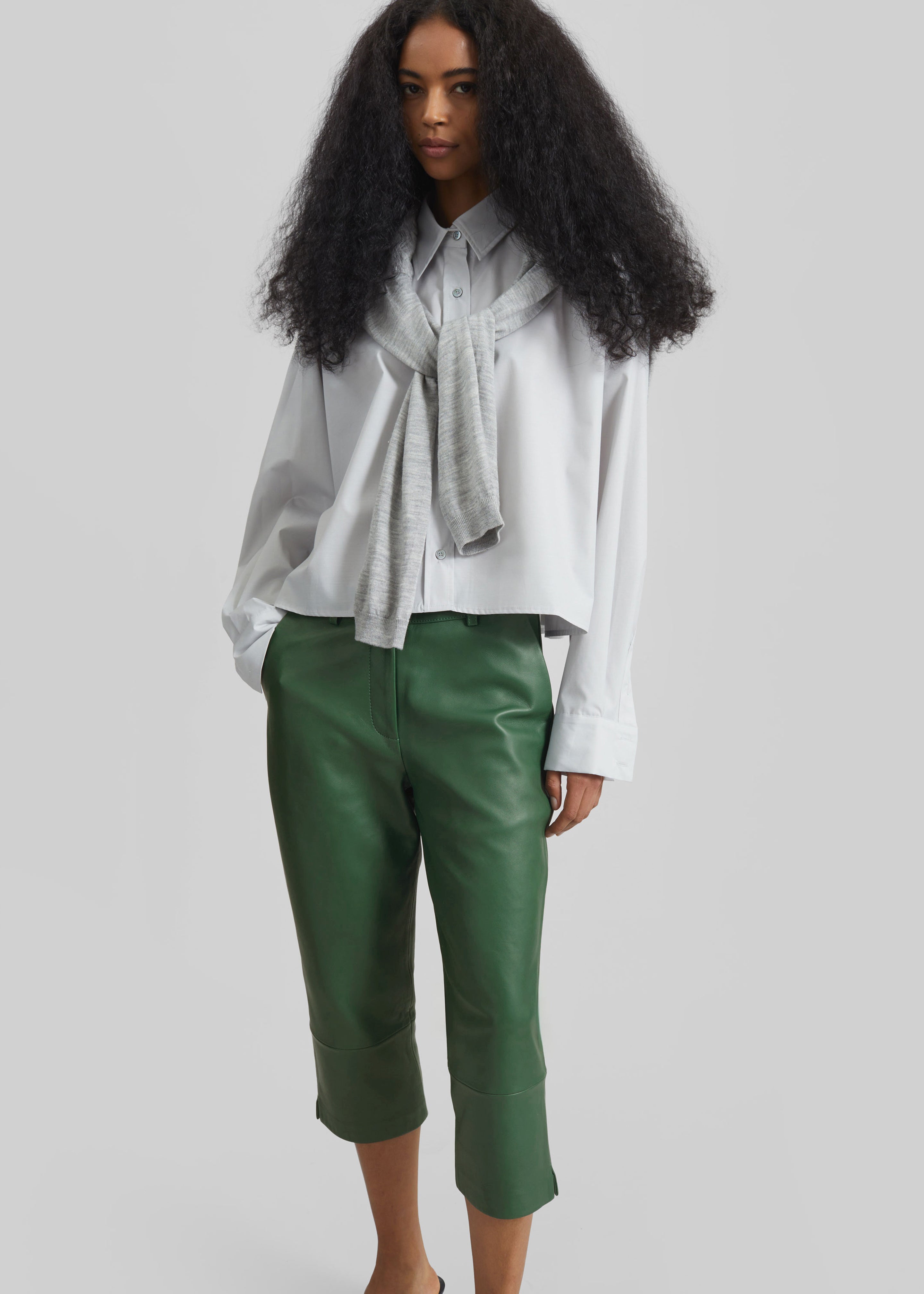 Lior Leather Capri Pants - Emerald - 3