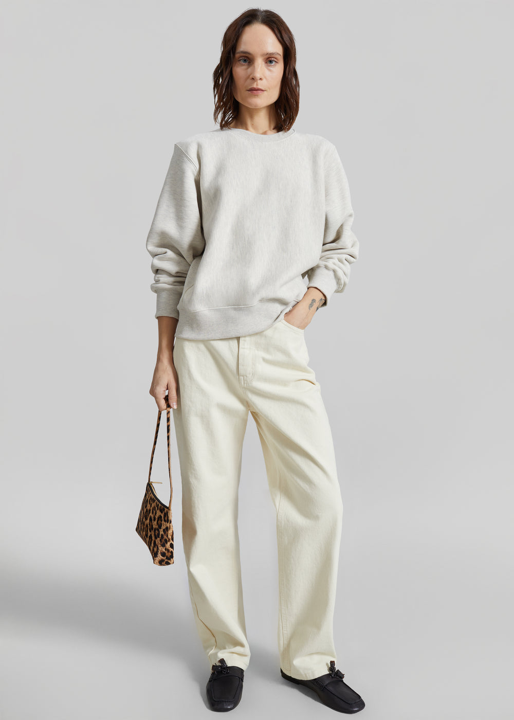 Lisa Paneled Sweatshirt - Light Grey Melange - 1