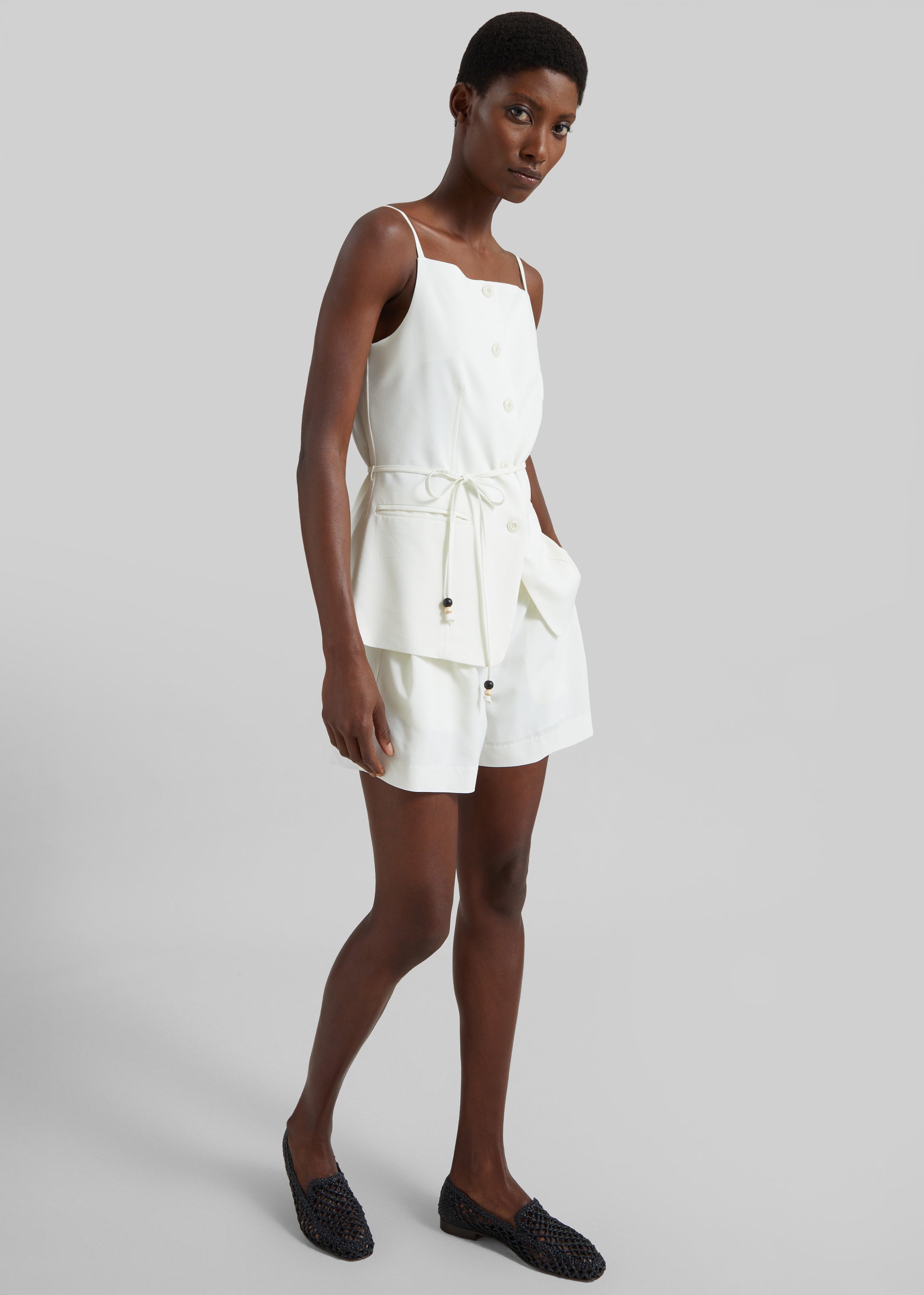 Shop the look image for Lisboa Pleated Mini Shorts - Ivory
