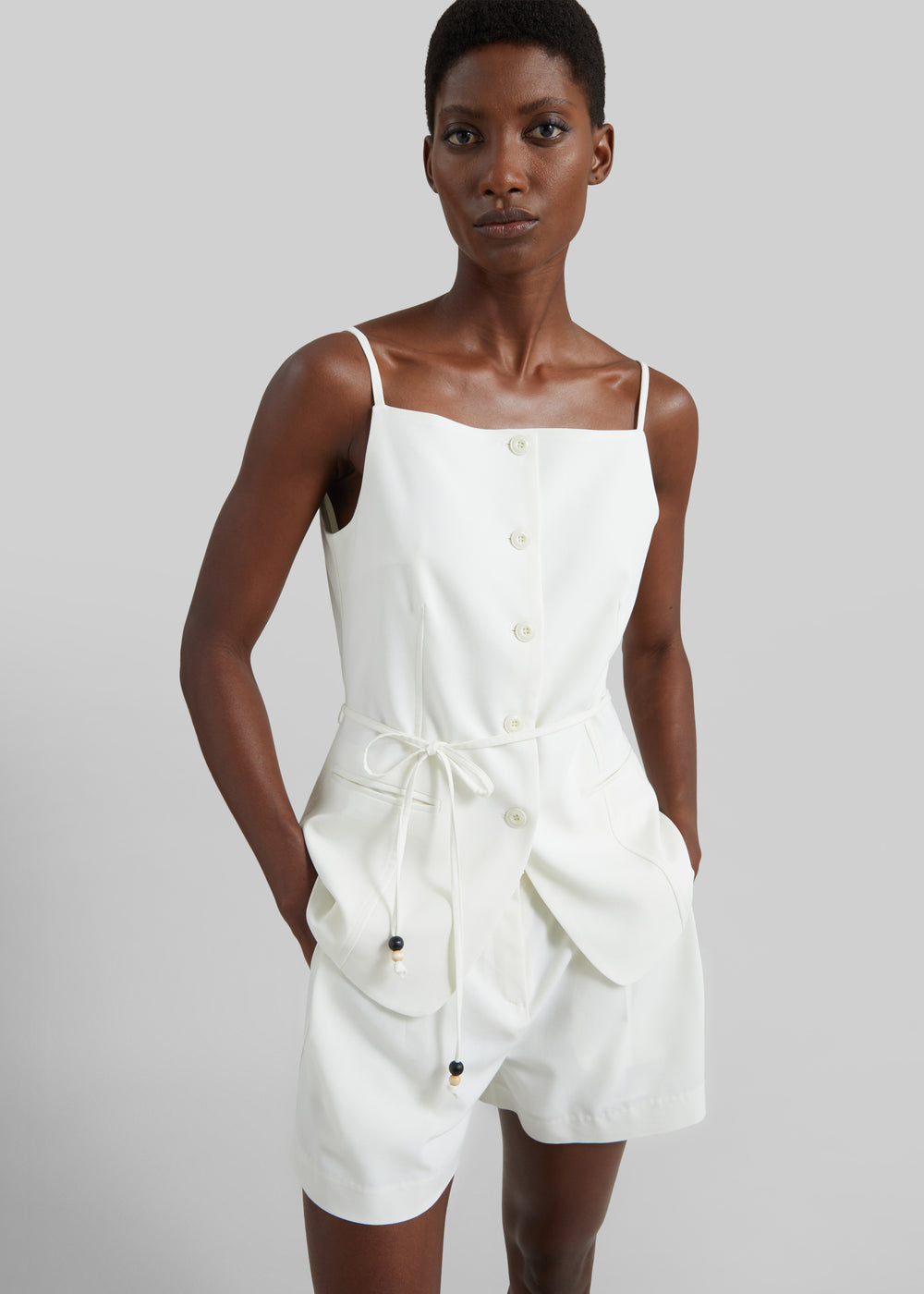 Lisboa Pleated Mini Shorts - Ivory - 1