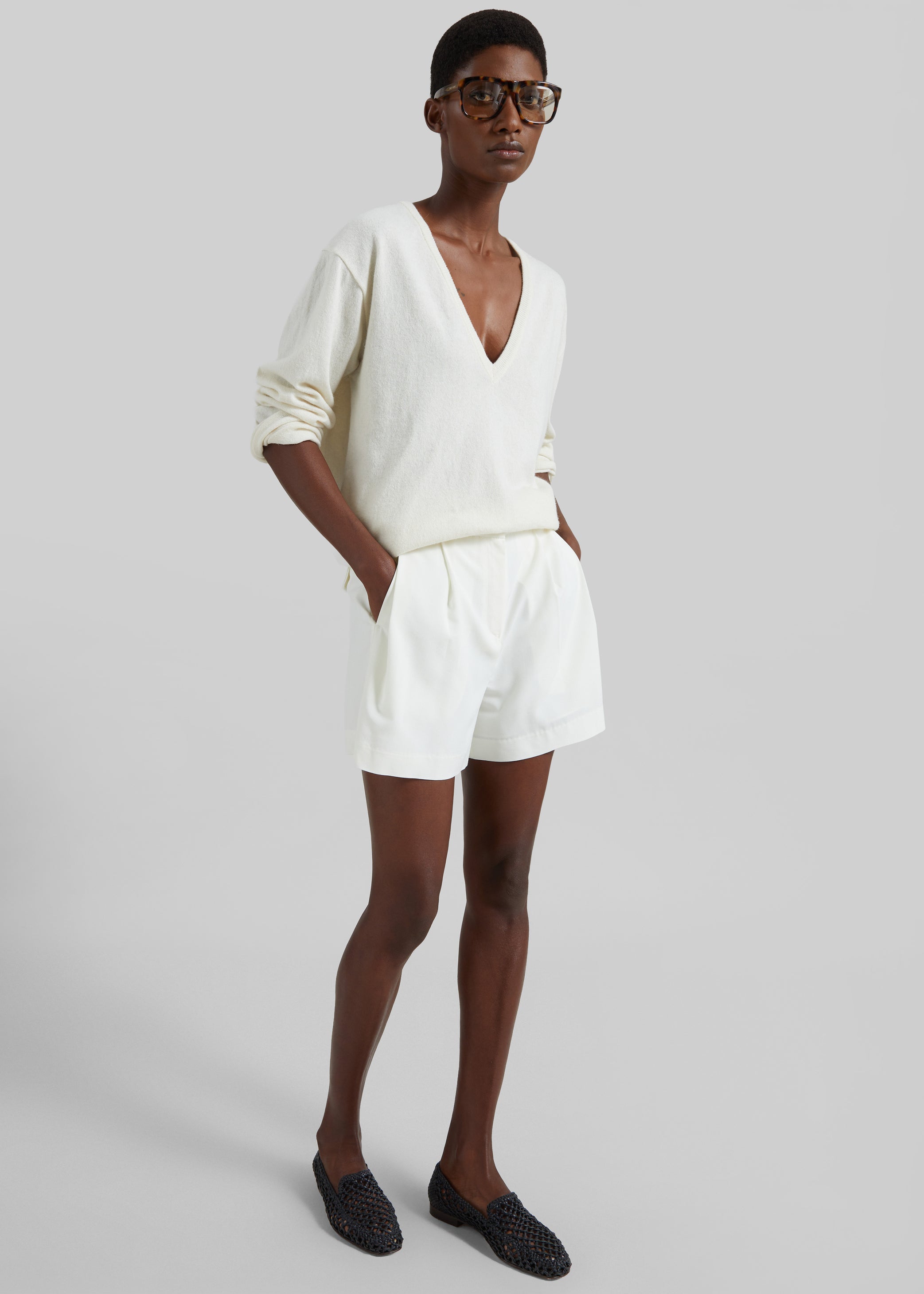 Shop the look image for Lisboa Pleated Mini Shorts - Ivory