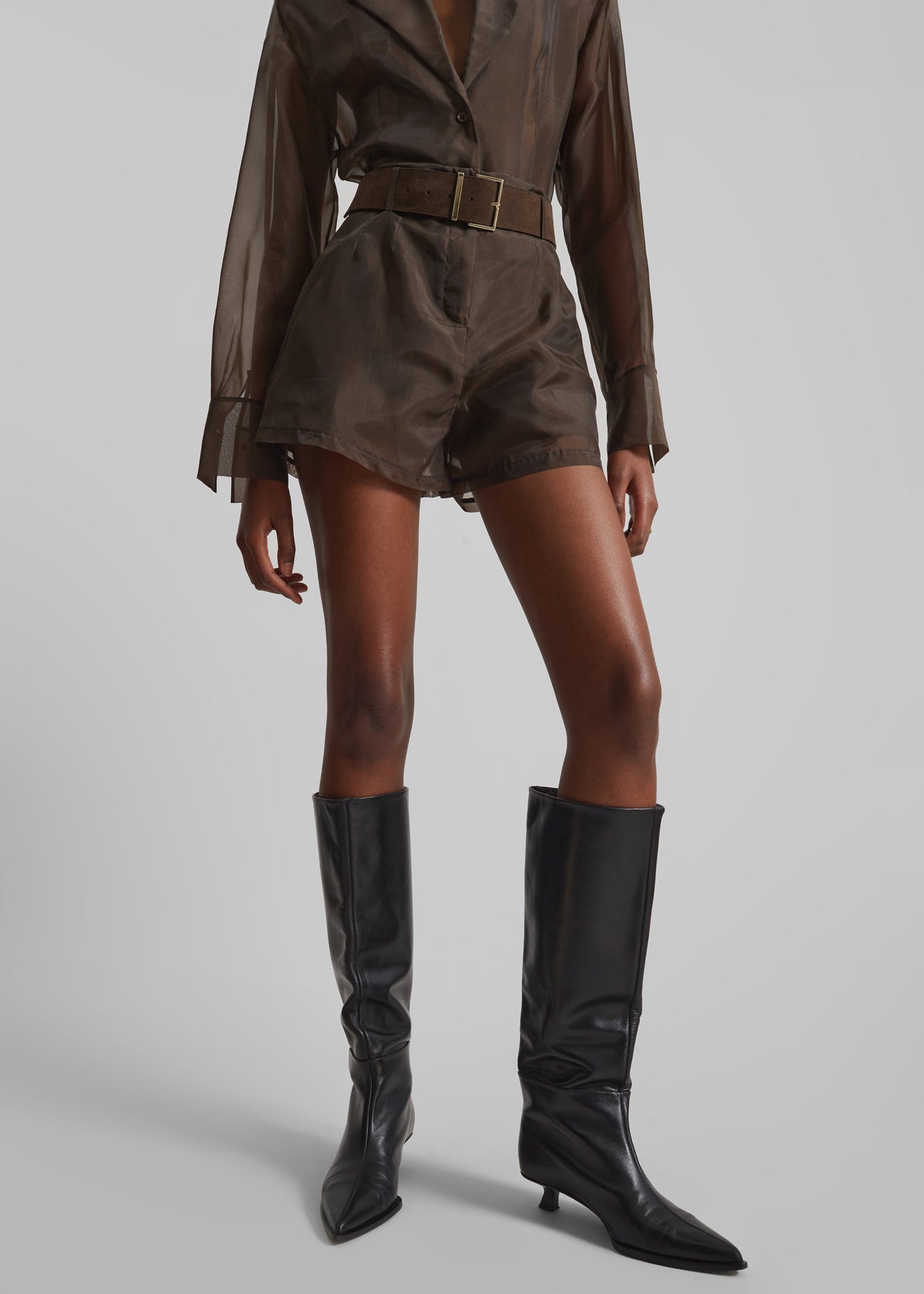 Lise Sheer Shorts - Brown The Frankie Shop Lise Sheer Shorts - Brown The Frankie Shop