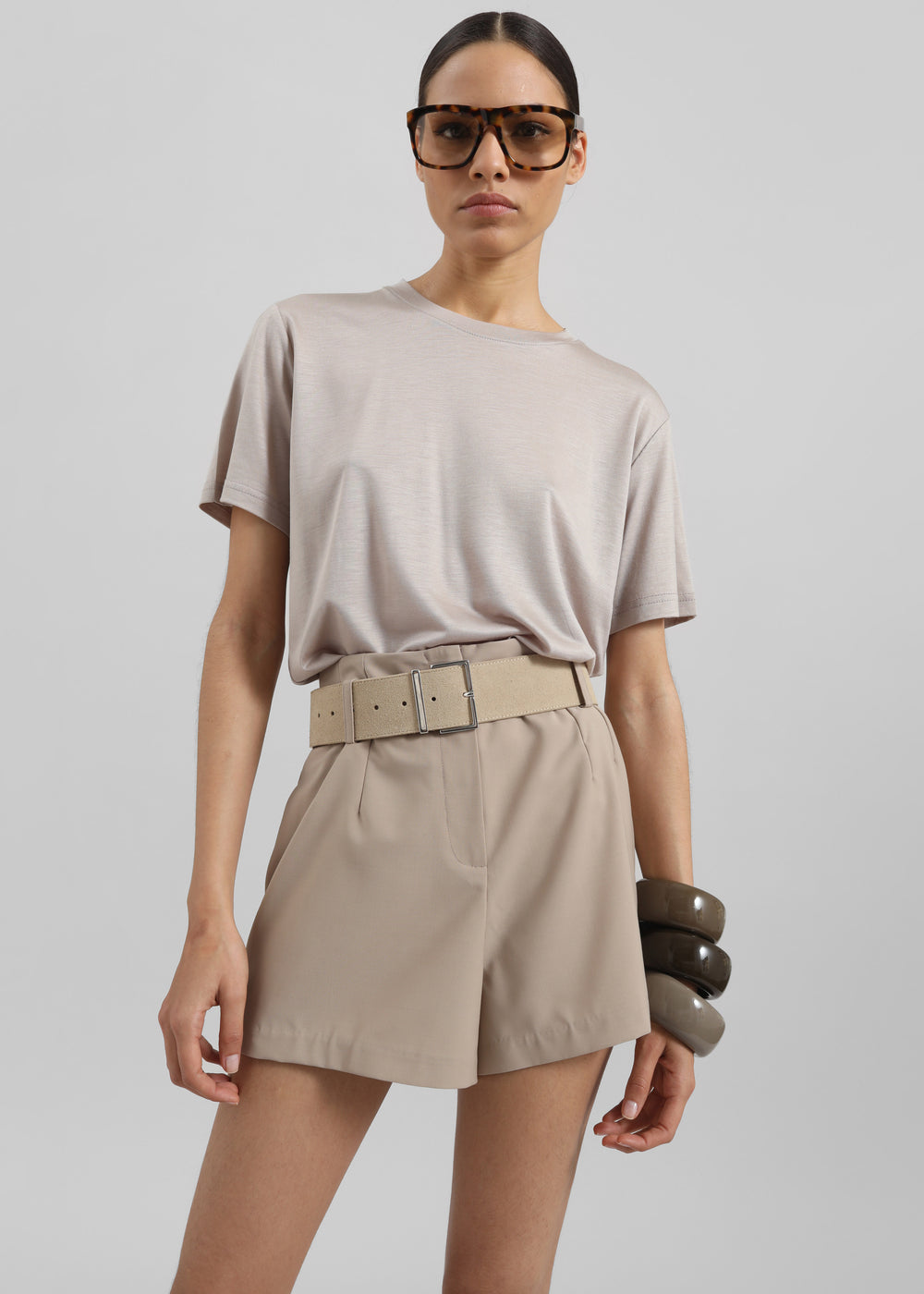 Lise Wool Blend Shorts - Beige