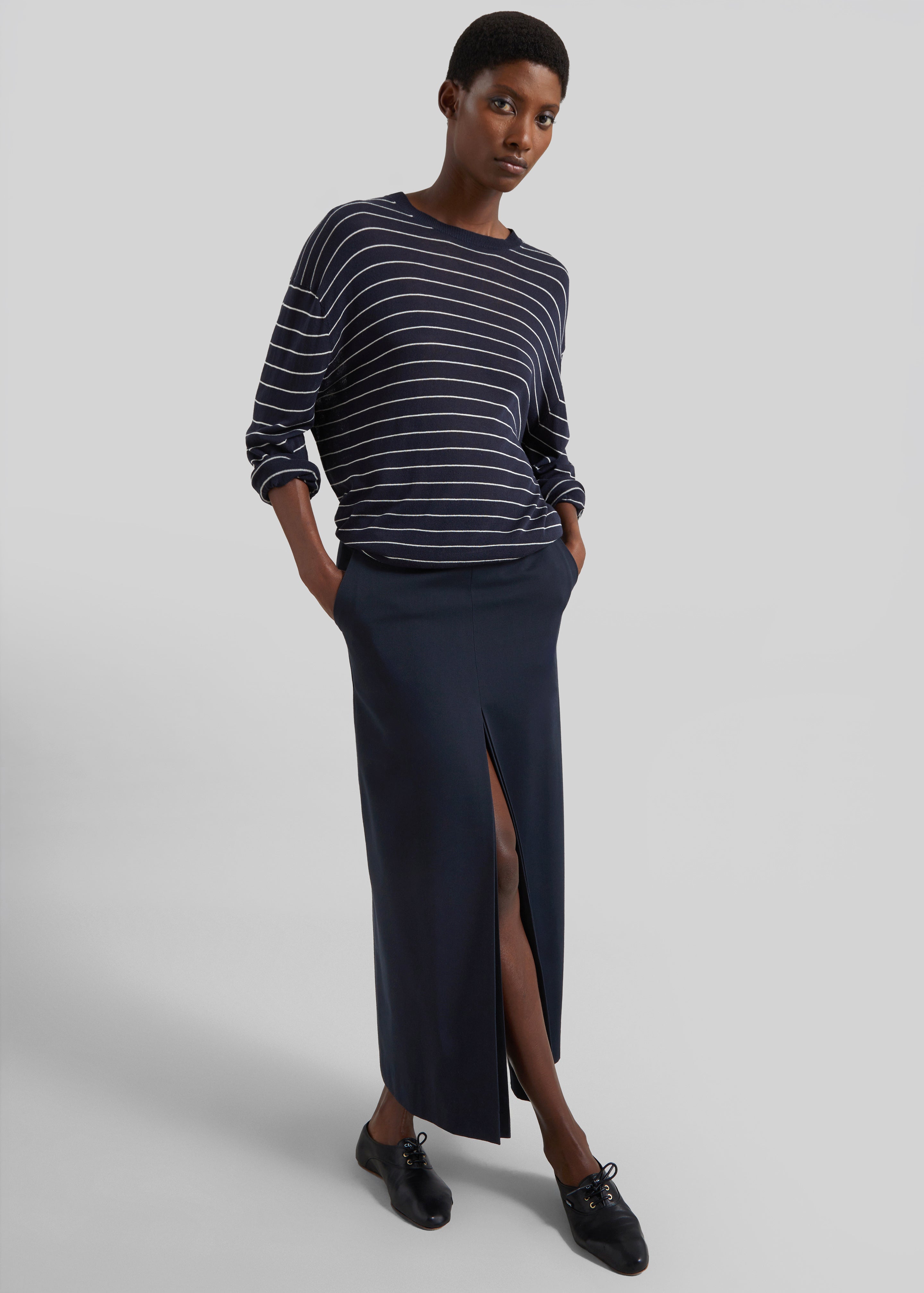 Lisle Front Slit Pencil Skirt - Navy - 5