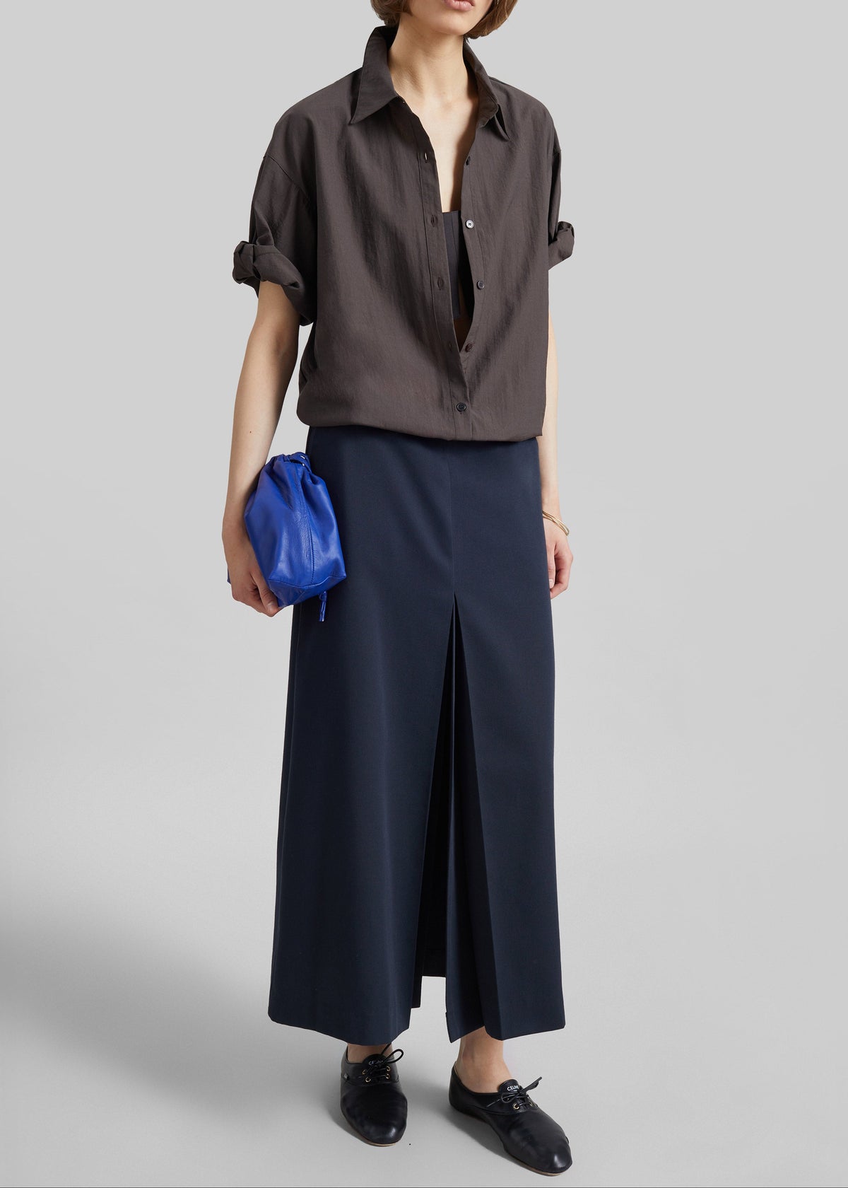Lisle Front Slit Pencil Skirt - Navy - 2