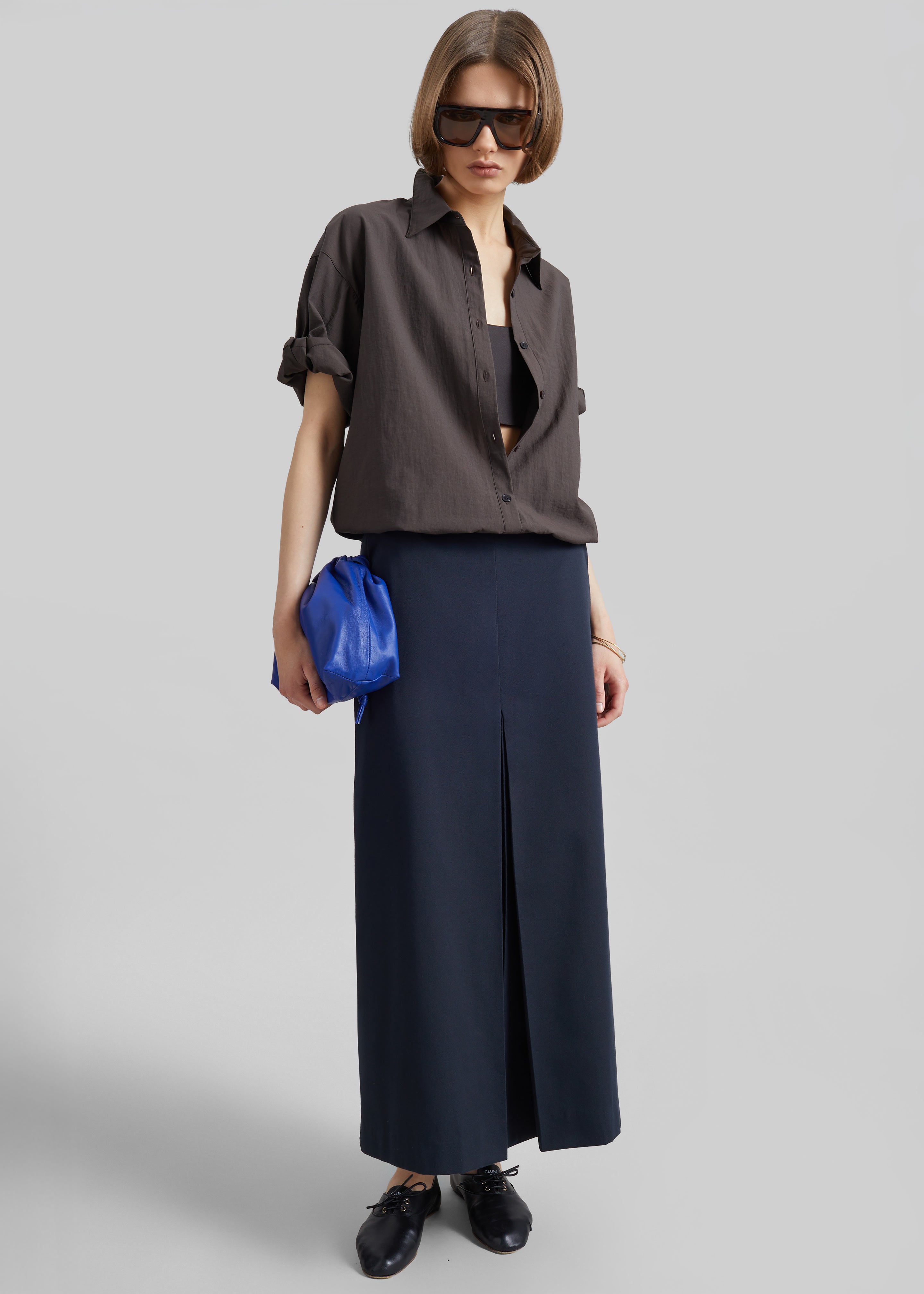Lisle Front Slit Pencil Skirt - Navy – The Frankie Shop