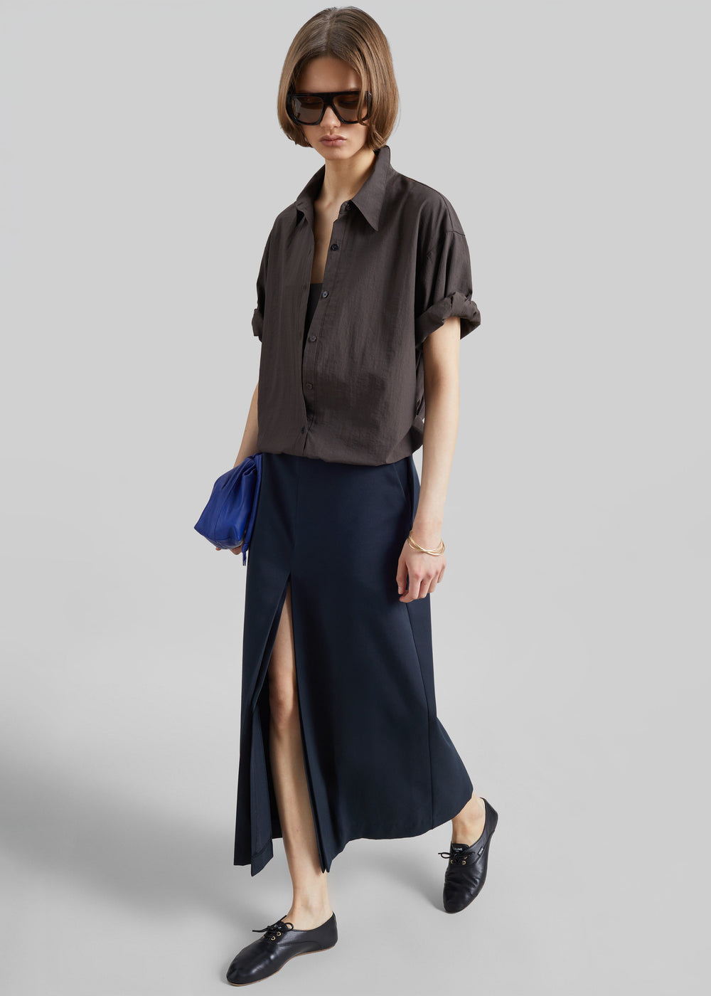 Lisle Front Slit Pencil Skirt - Navy