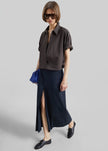 Lisle Front Slit Pencil Skirt - Navy