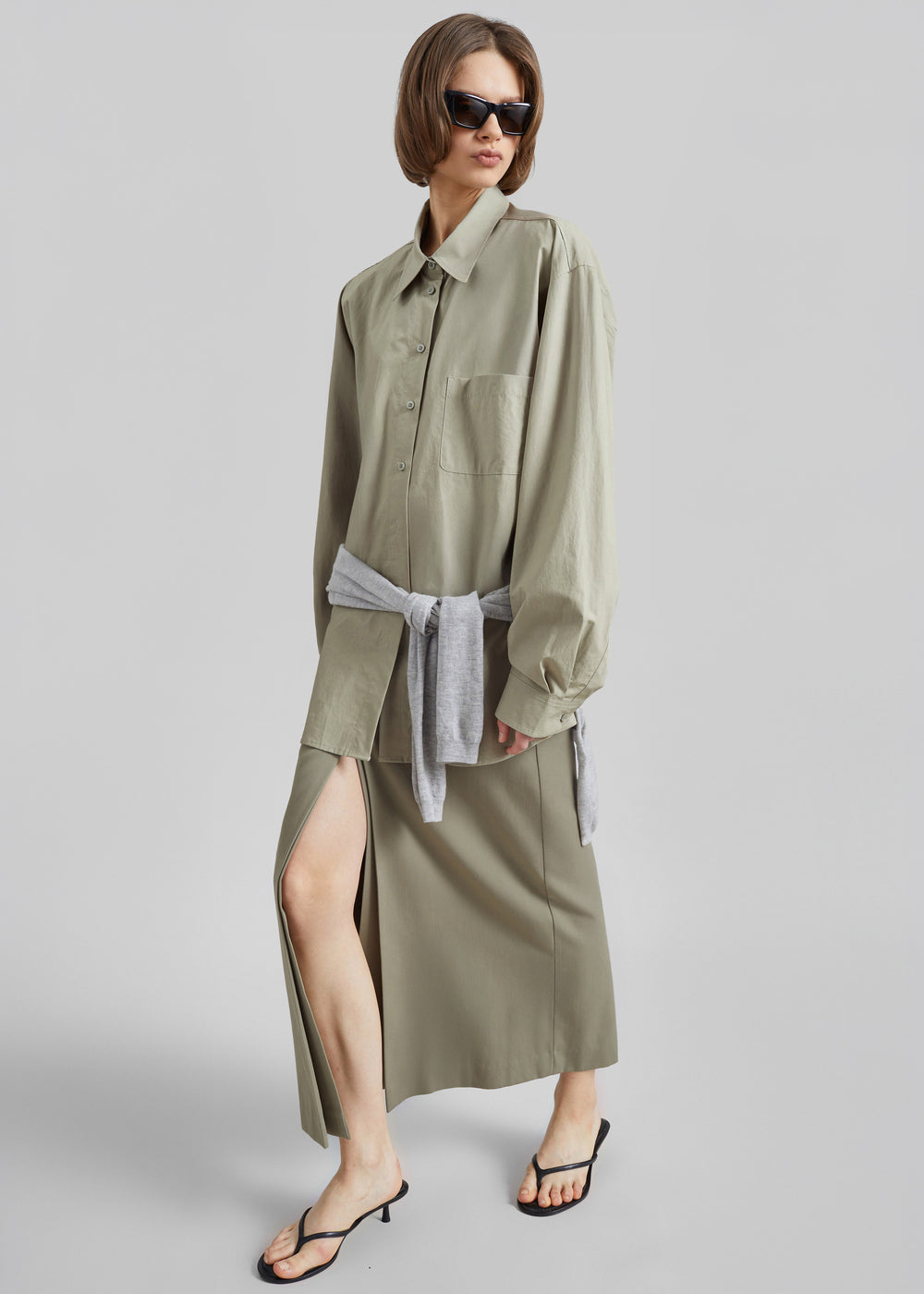 Lisle Front Slit Pencil Skirt - Pale Olive