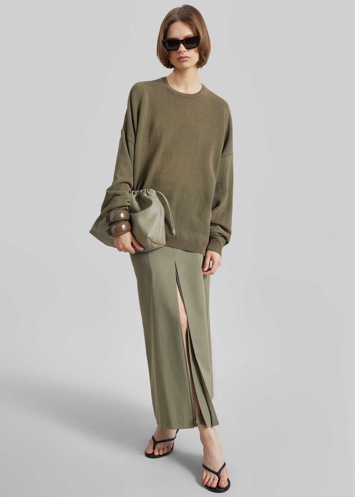 Lisle Front Slit Pencil Skirt - Pale Olive - 2