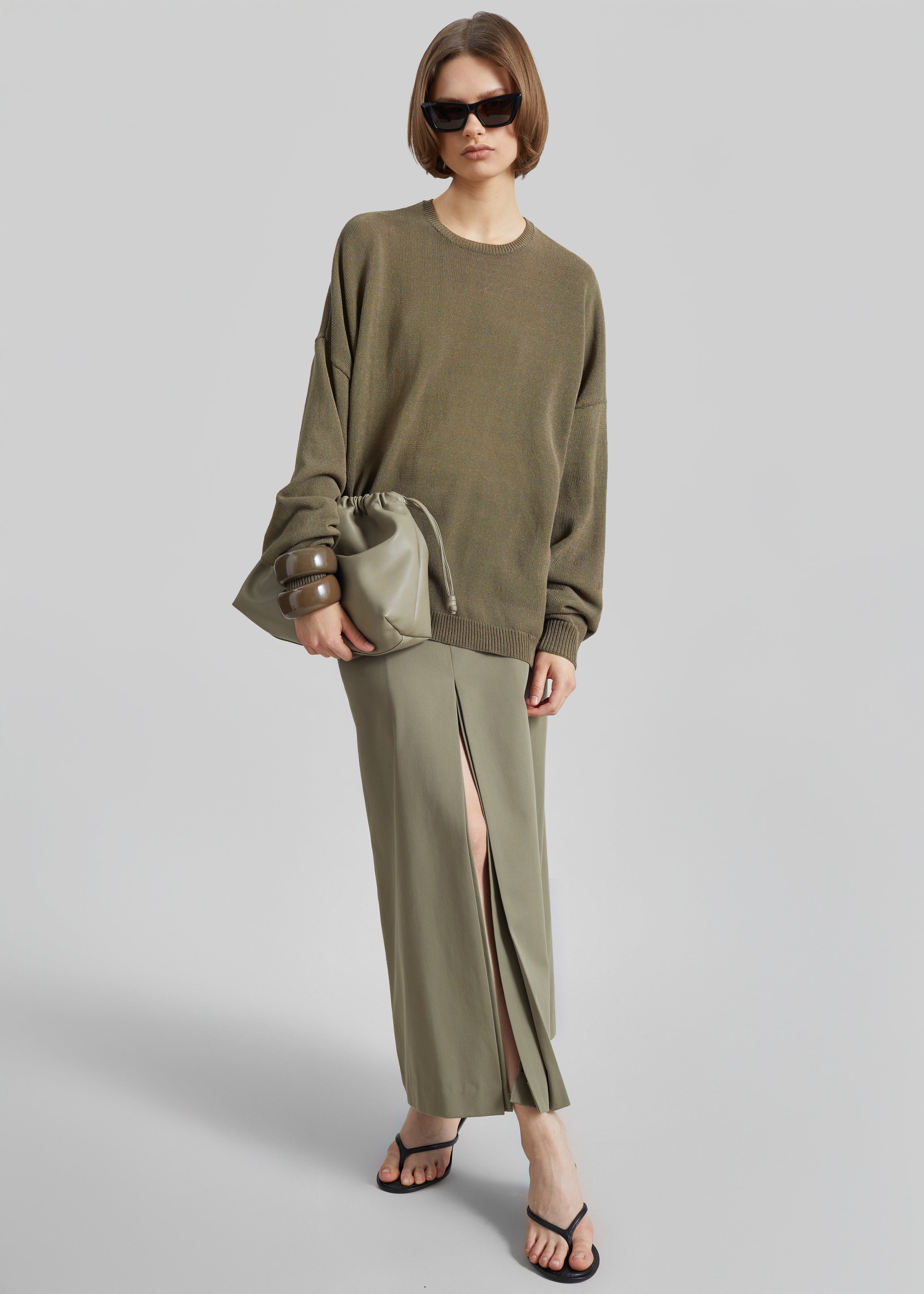 Lisle Front Slit Pencil Skirt - Pale Olive - 2