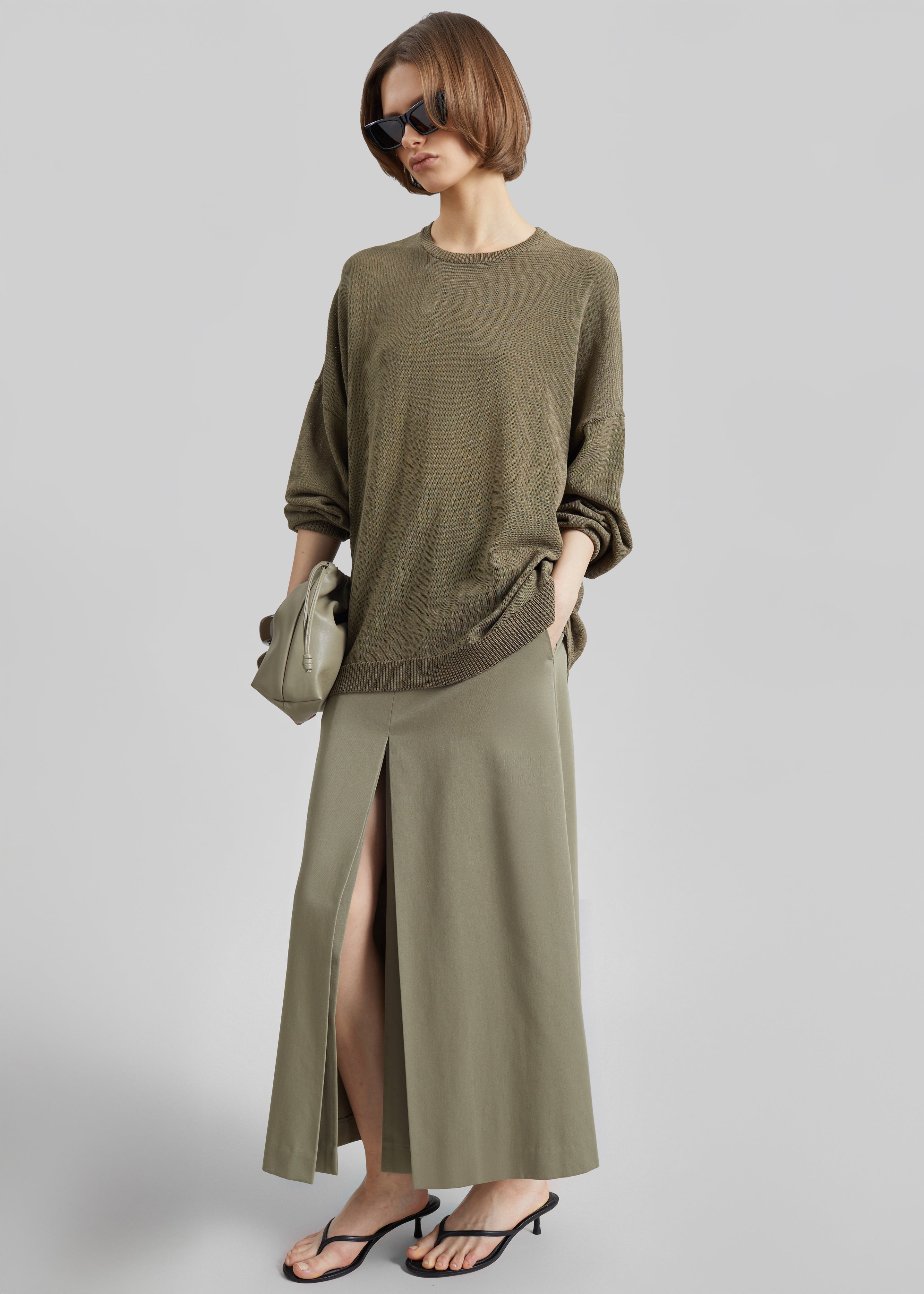 Lisle Front Slit Pencil Skirt - Pale Olive - 4