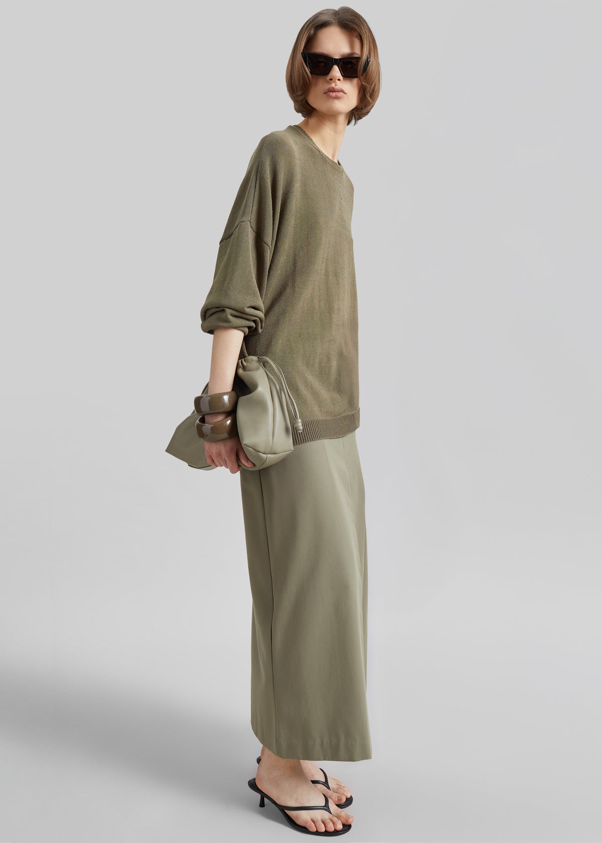 Lisle Front Slit Pencil Skirt - Pale Olive - 5