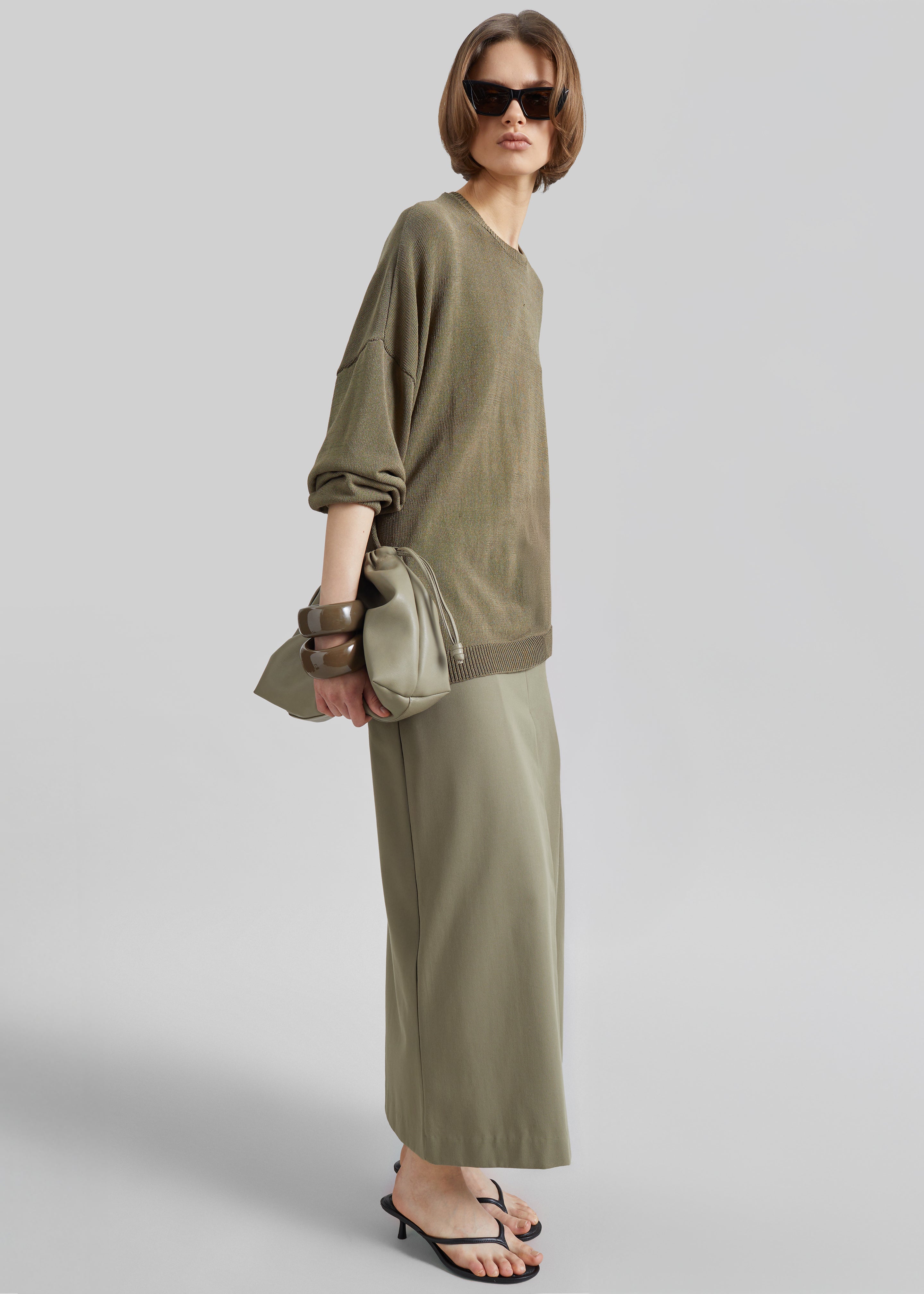 Lisle Front Slit Pencil Skirt - Pale Olive - 5