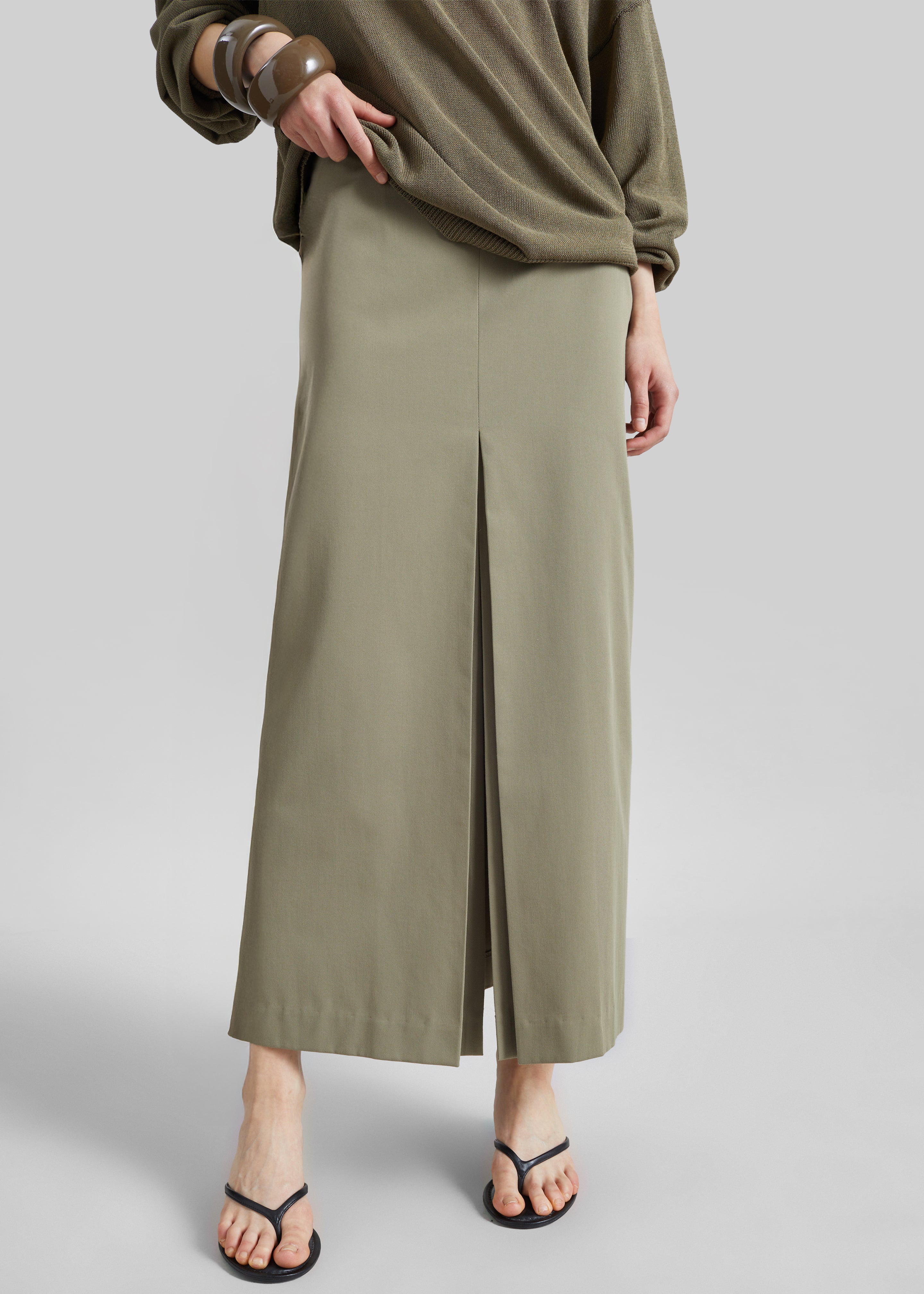 Lisle Front Slit Pencil Skirt - Pale Olive - 3