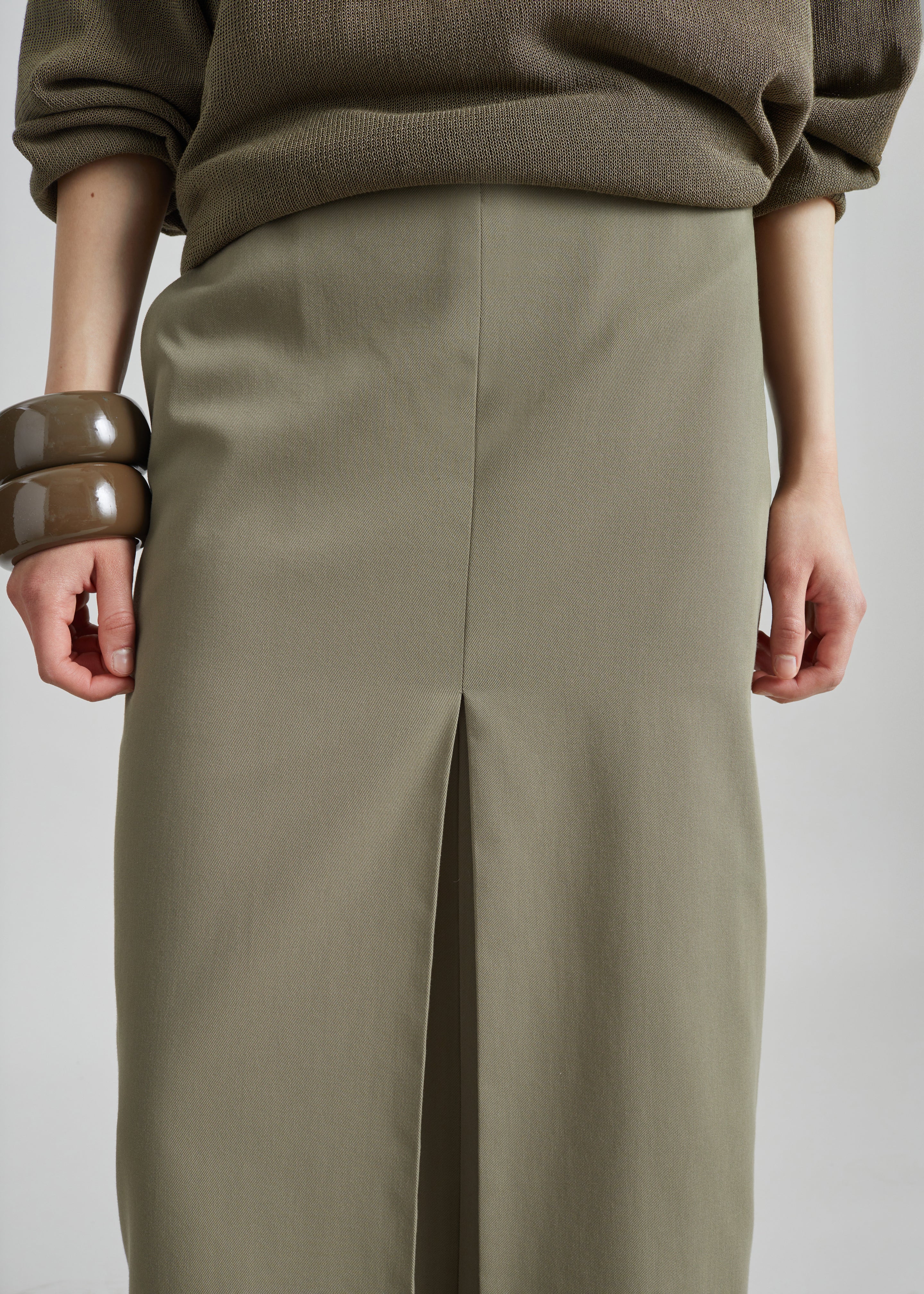Lisle Front Slit Pencil Skirt - Pale Olive - 6