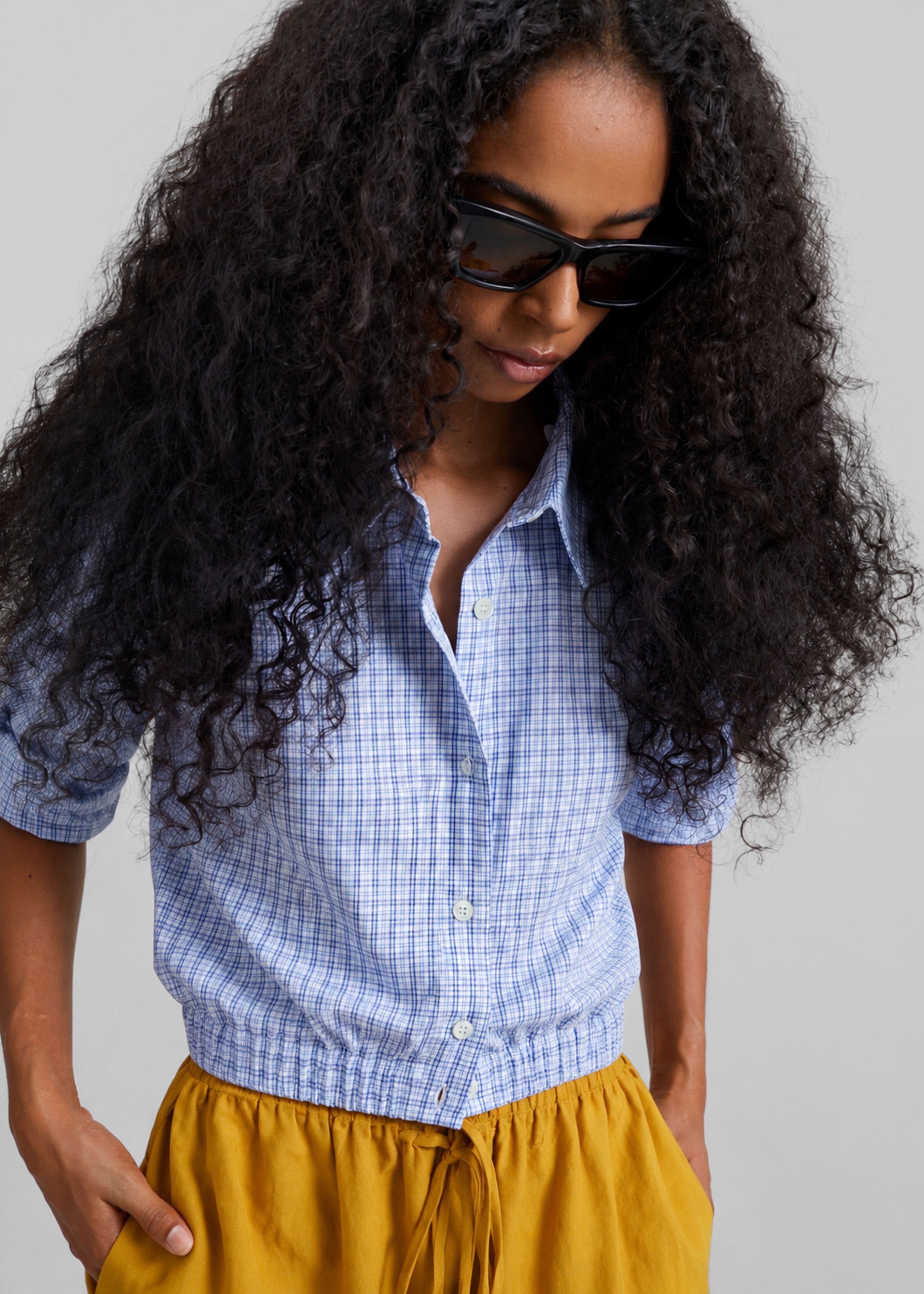 Lison Cropped Shirt - Blue Plaid – The Frankie Shop