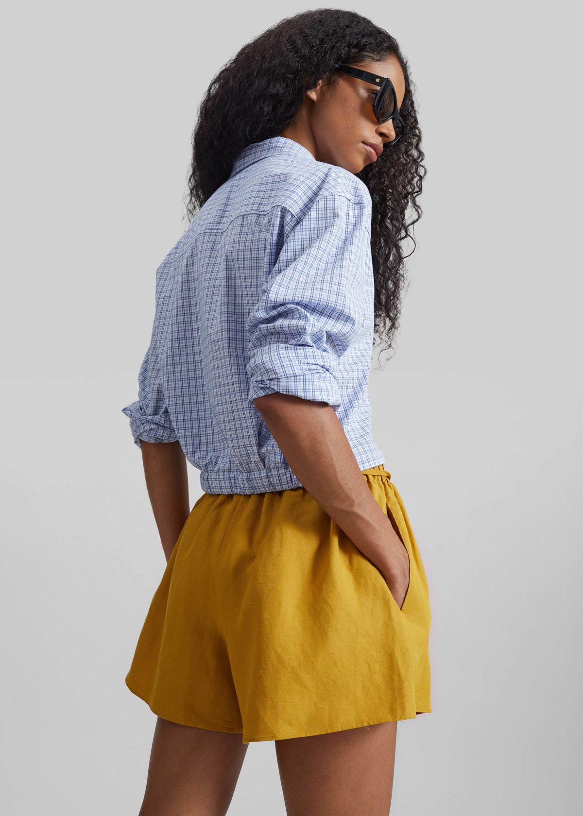 Lison Cropped Shirt - Blue Plaid - 5