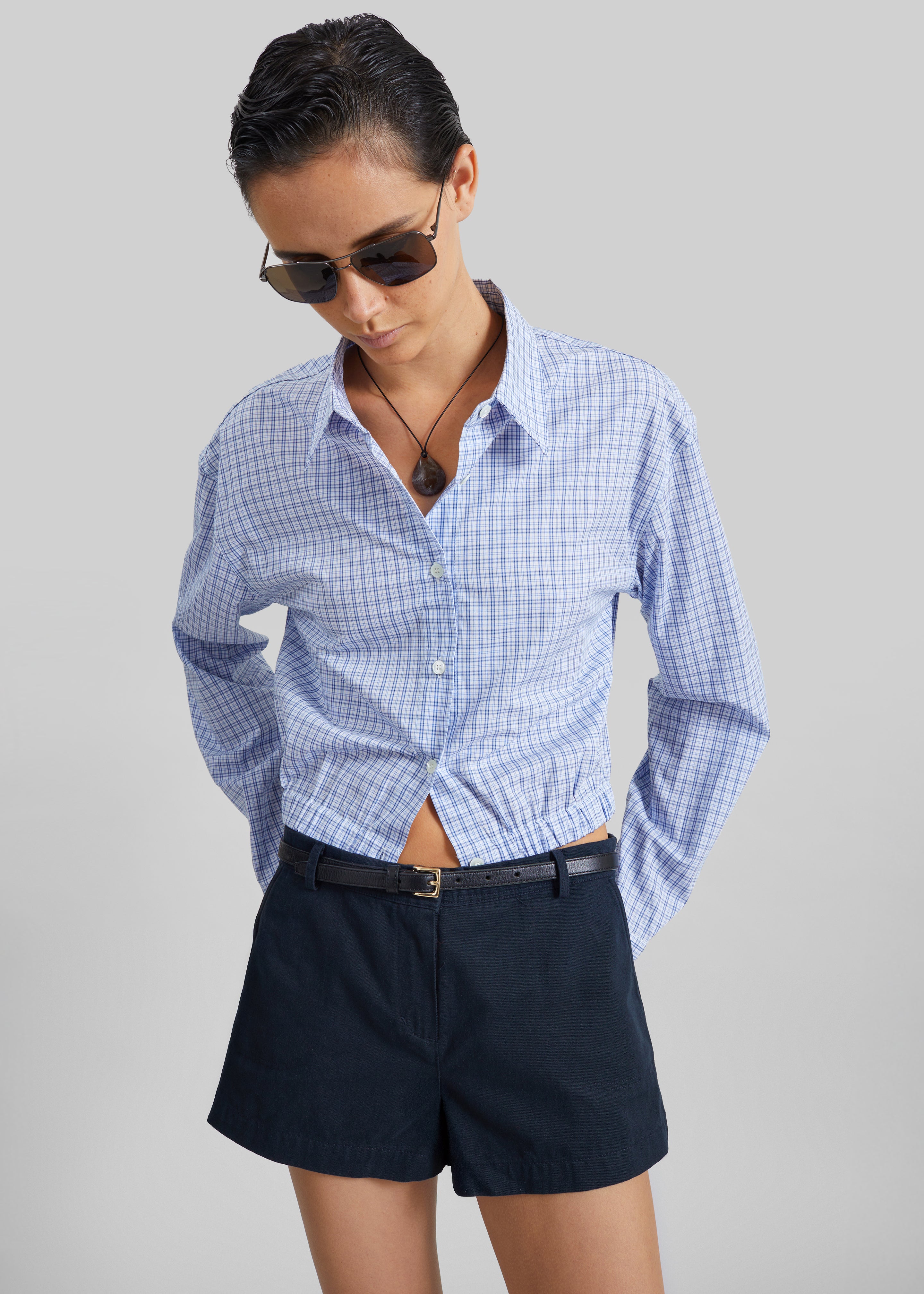 Lison Cropped Shirt - Blue Plaid - 8