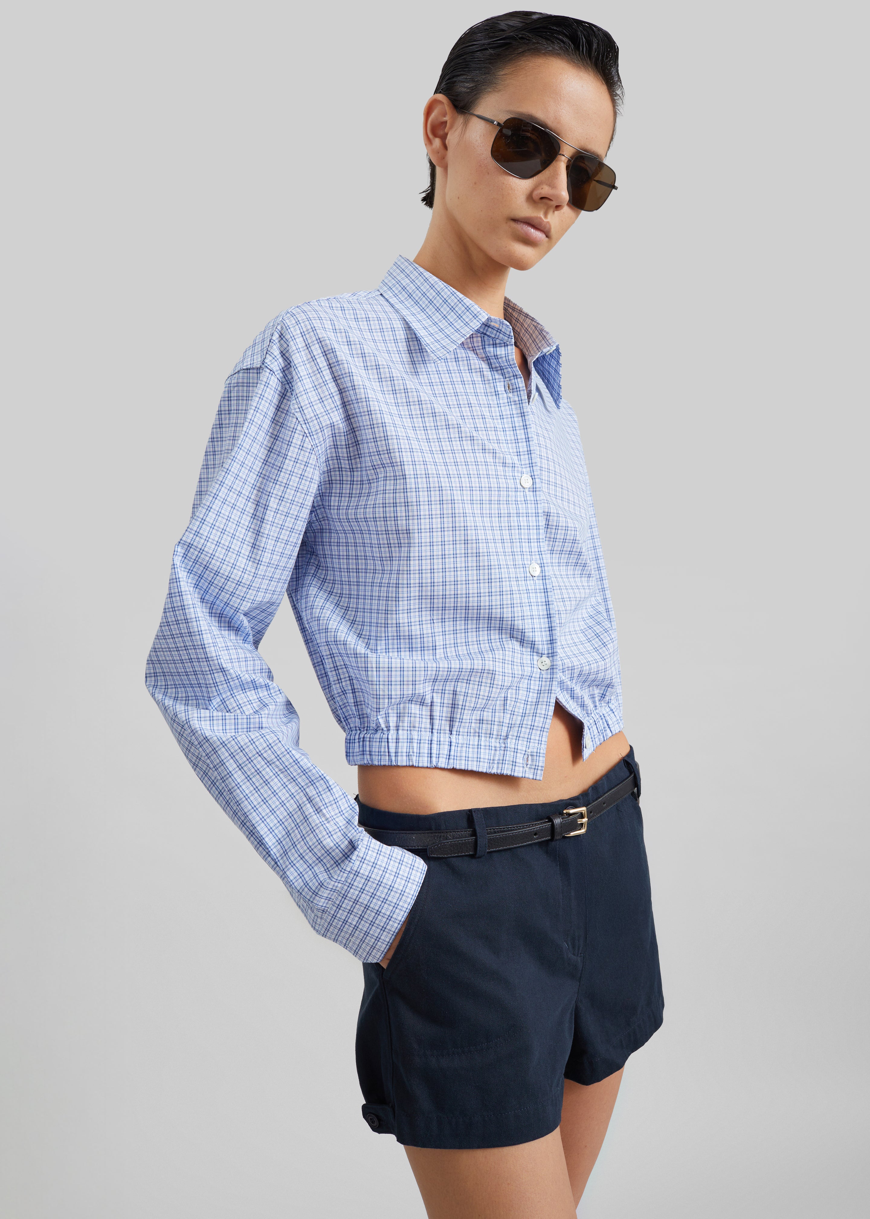 Lison Cropped Shirt - Blue Plaid - 9