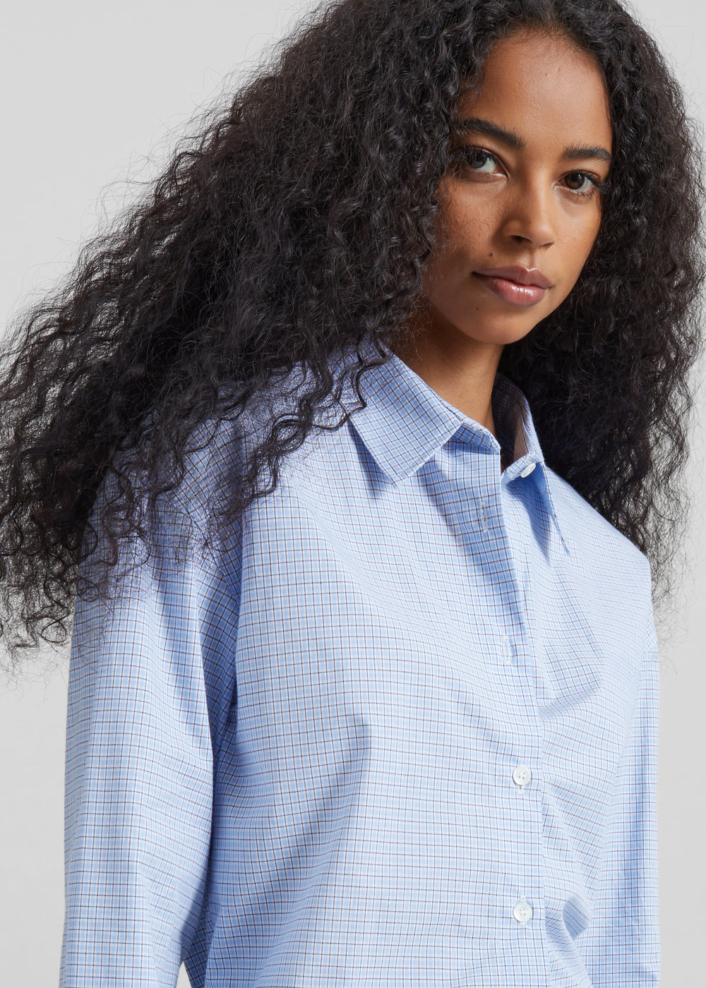 Lison Cropped Shirt - Checked Blue - 1