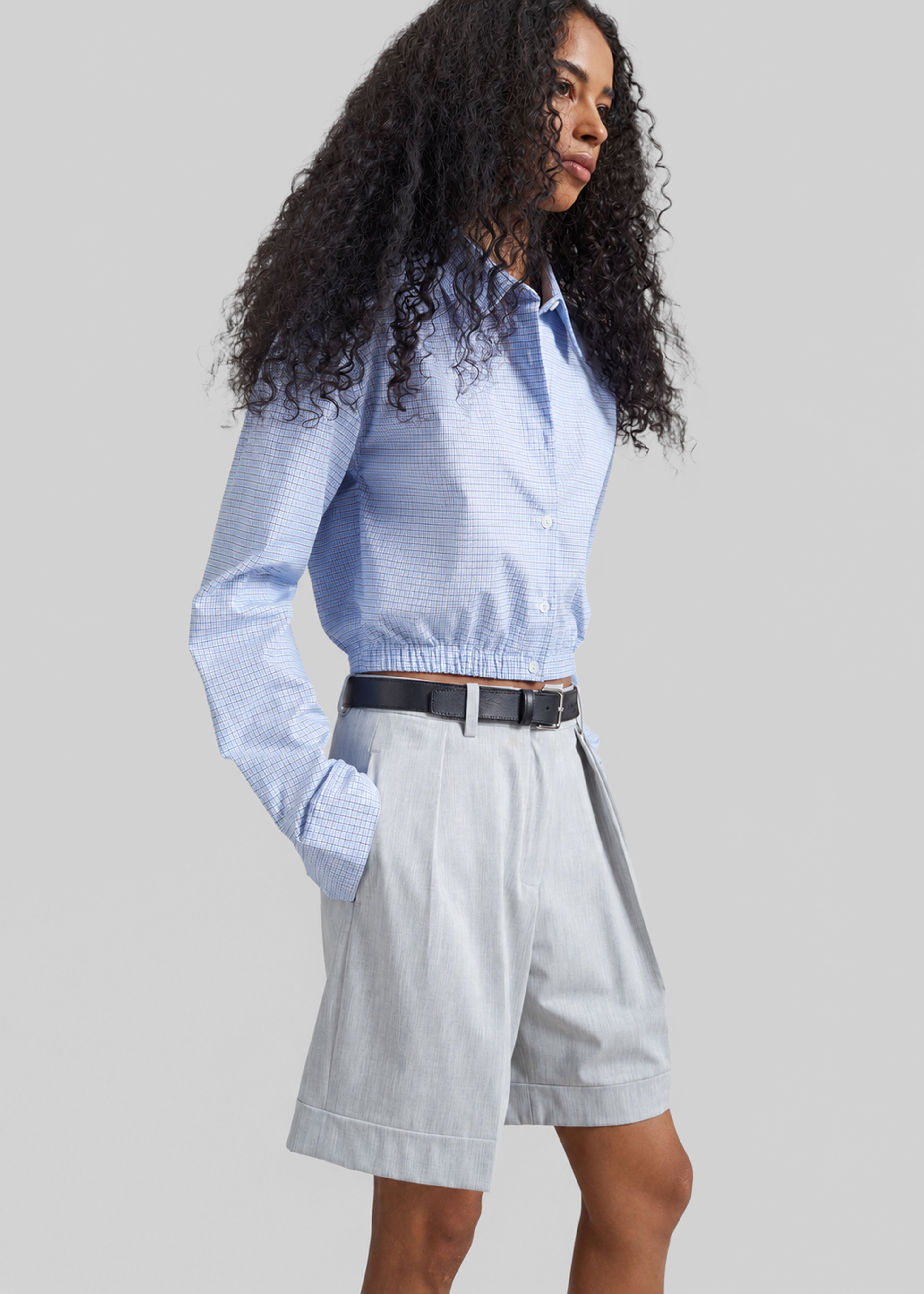 Lison Cropped Shirt - Checked Blue - 1