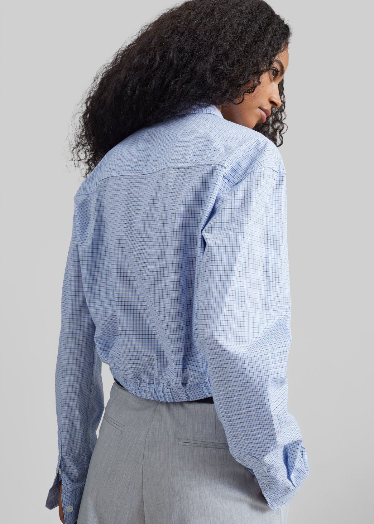 Lison Cropped Shirt - Checked Blue - 6