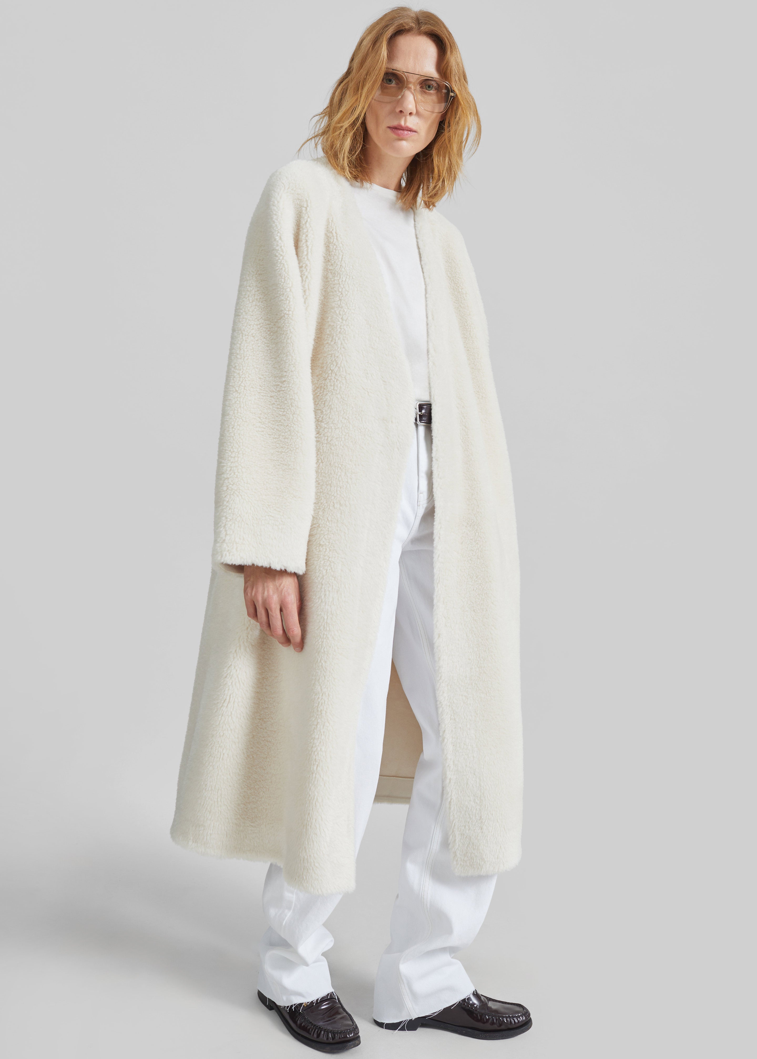 Livigno Faux Shearling Coat - Ivory - 1