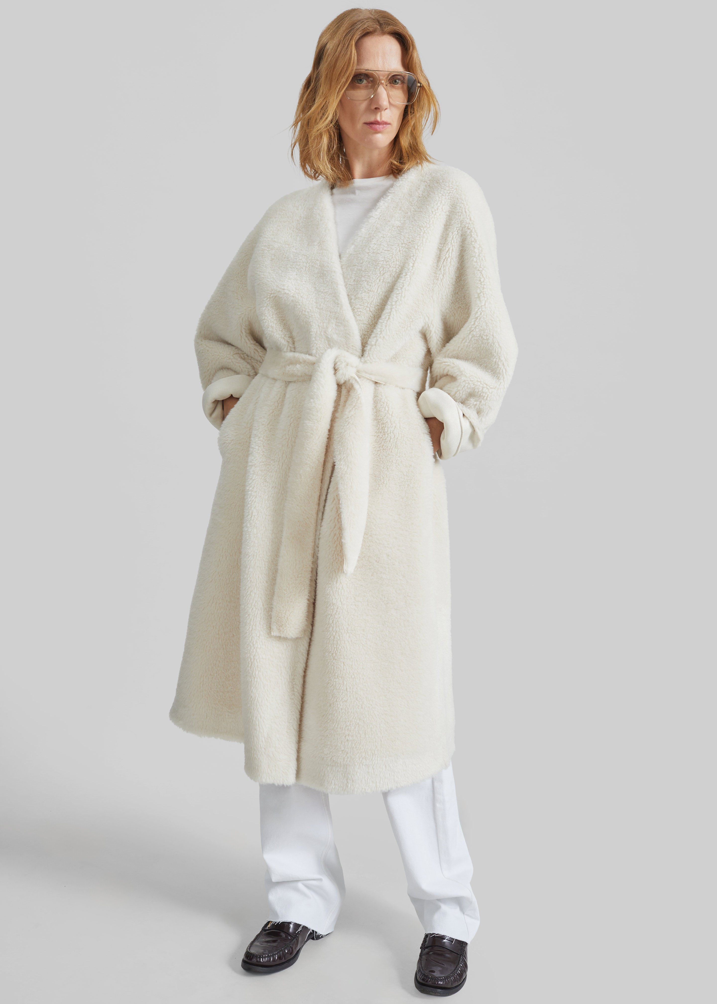 Livigno Faux Shearling Coat - Ivory - 3