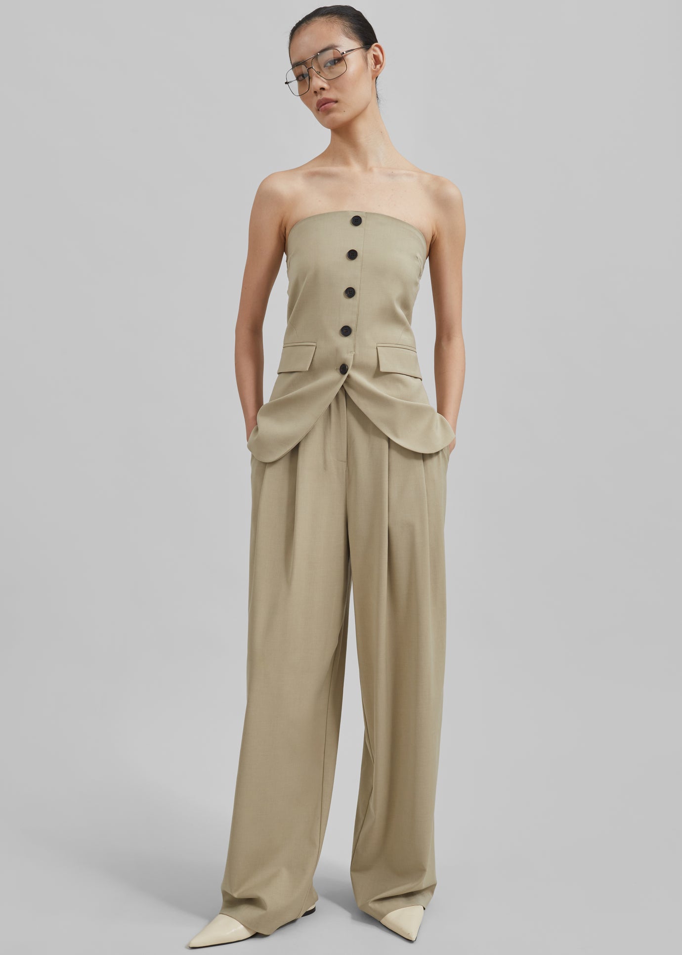 Livvy Pleated Trousers - Beige - 1