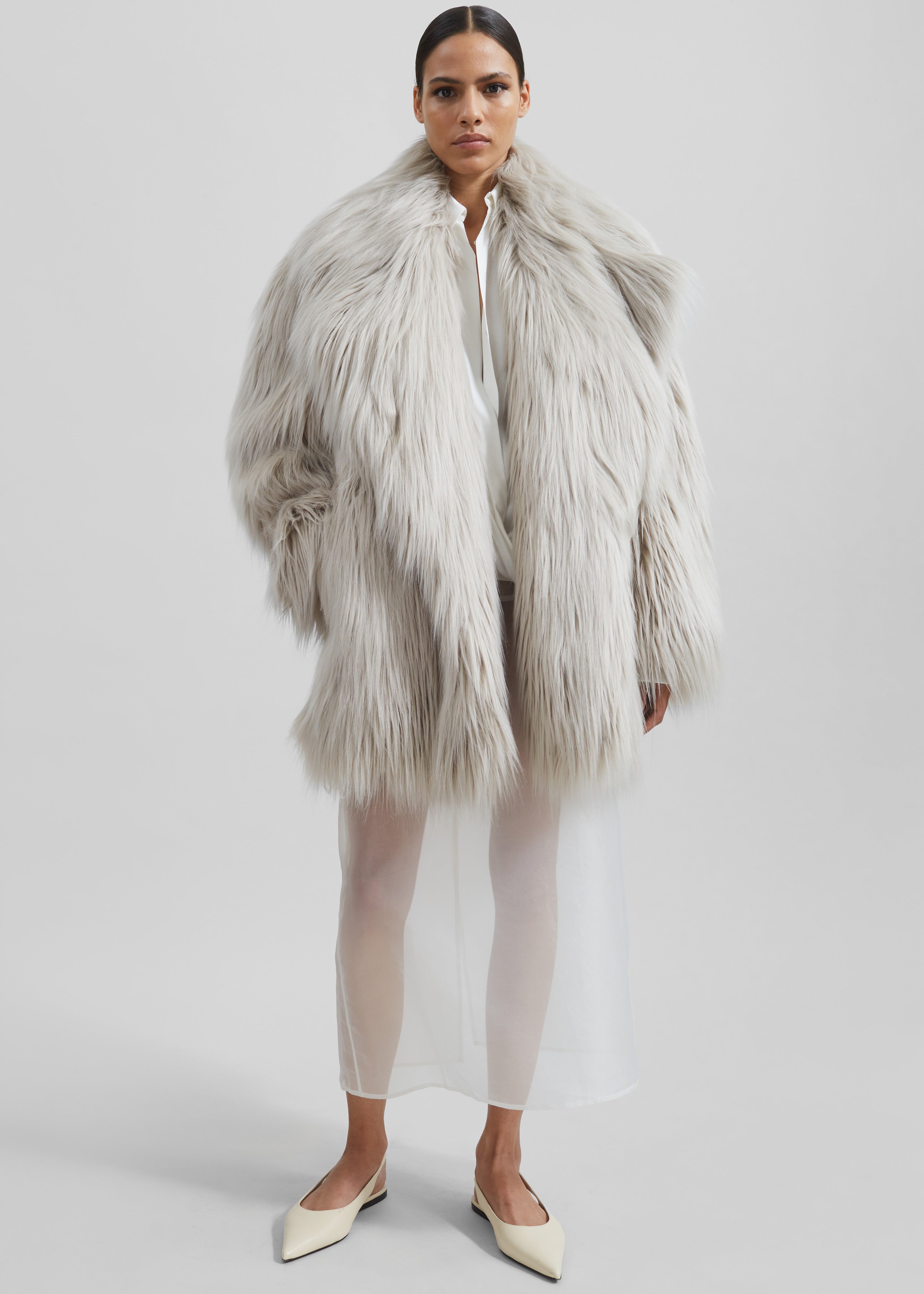 Liza Short Faux Fur Coat - Grey - 5