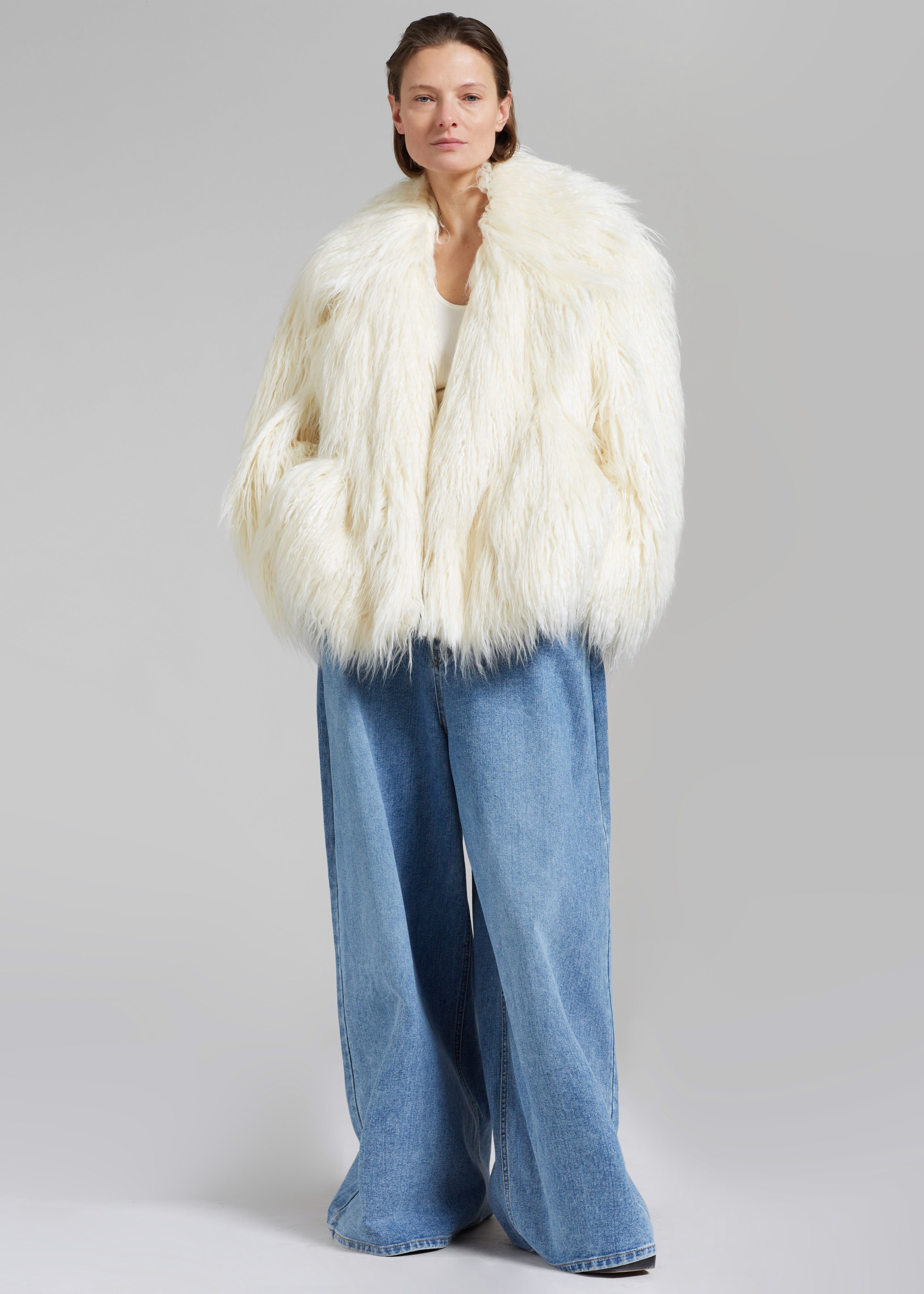 Liza Short Faux Fur Coat - Off White - 1