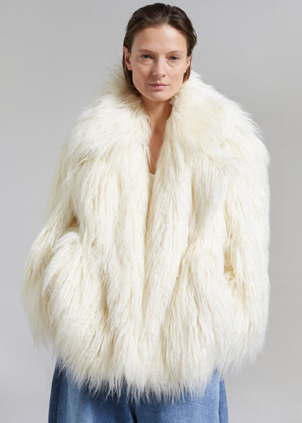 Liza Short Faux Fur Coat - Off White – The Frankie Shop