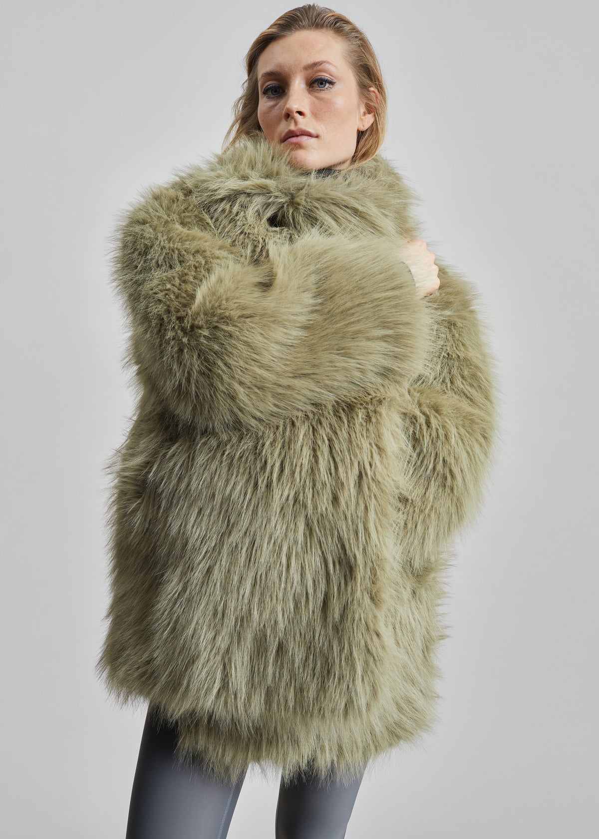 Liza Short Faux Fur Coat - Sage - 5