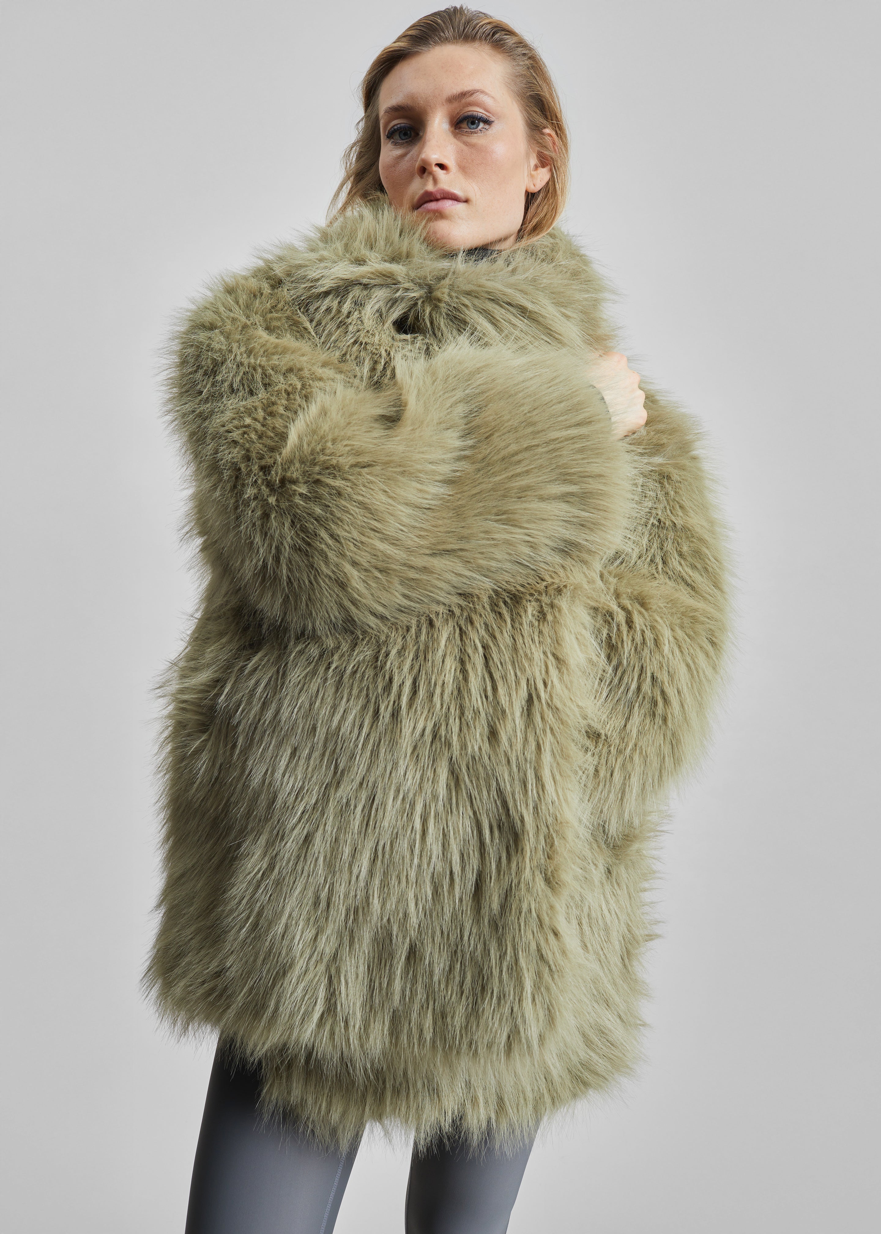 Liza Short Faux Fur Coat - Sage - 5