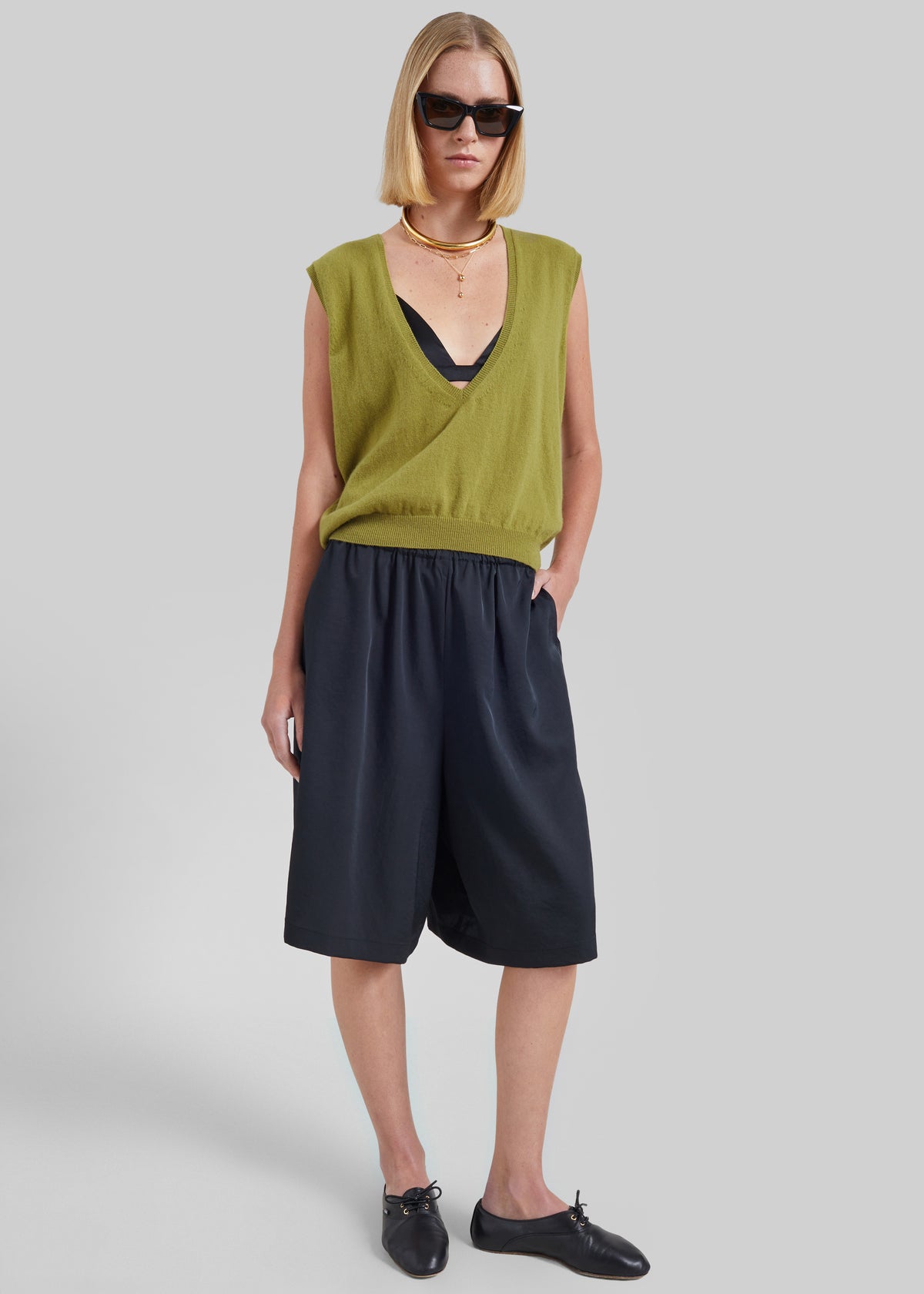 Shop the look image for Lizan Deep V Neck Knit Vest - Chartreuse