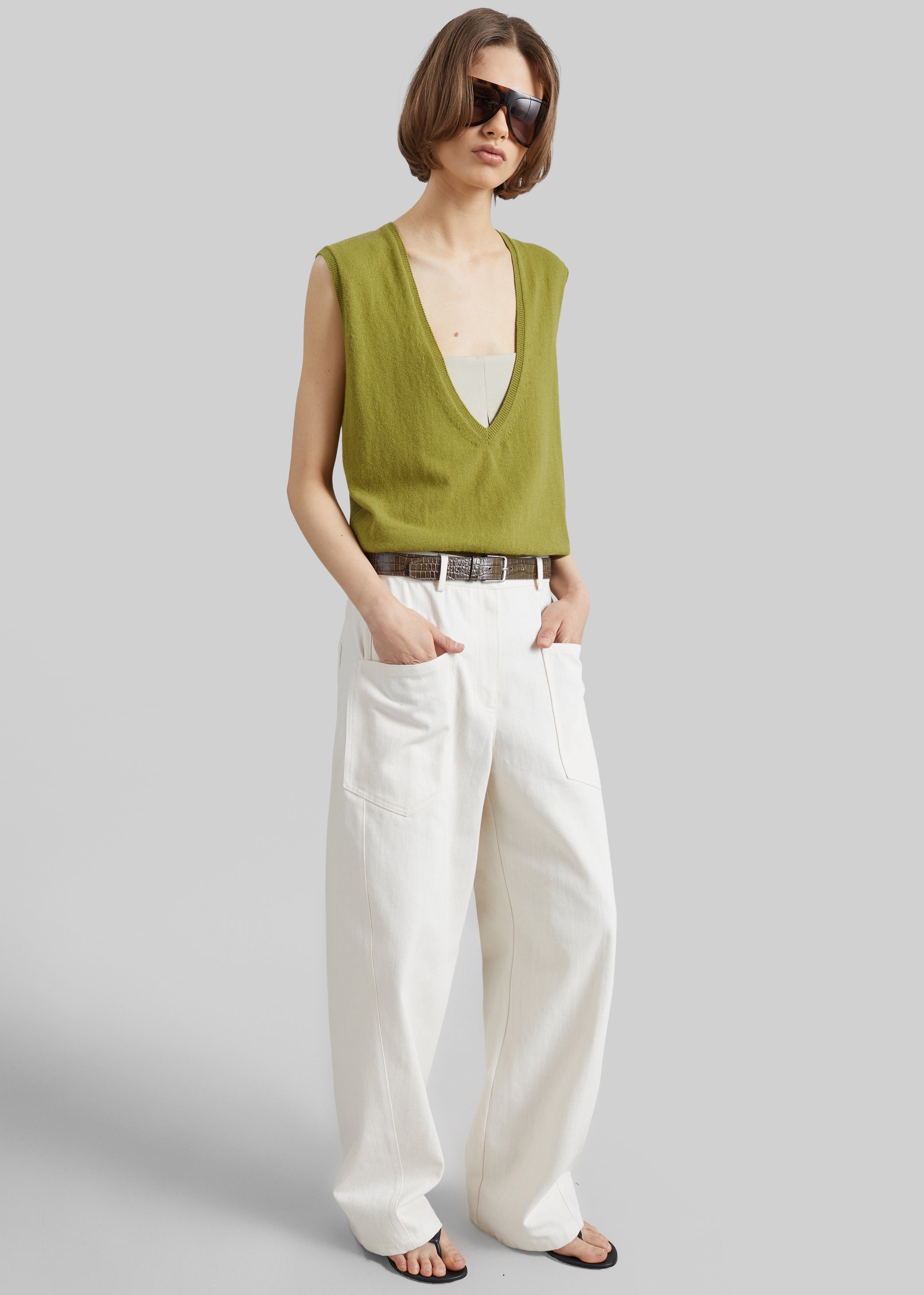 Shop the look image for Lizan Deep V Neck Knit Vest - Chartreuse